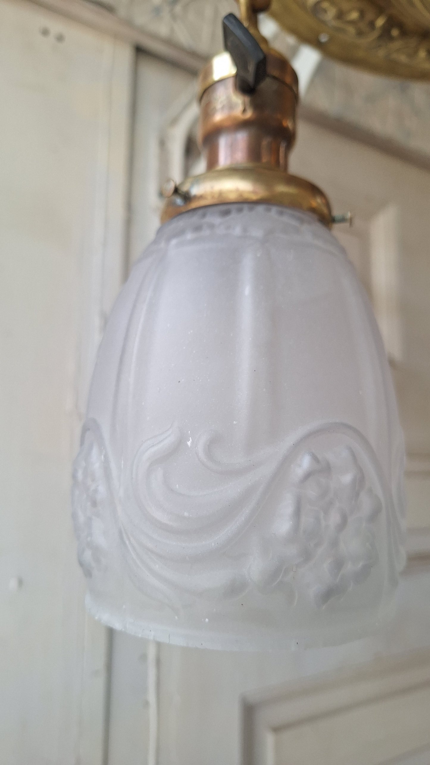 Antique Brass Pan Light: Hanging Socket Ceiling Light with Frosted Glass