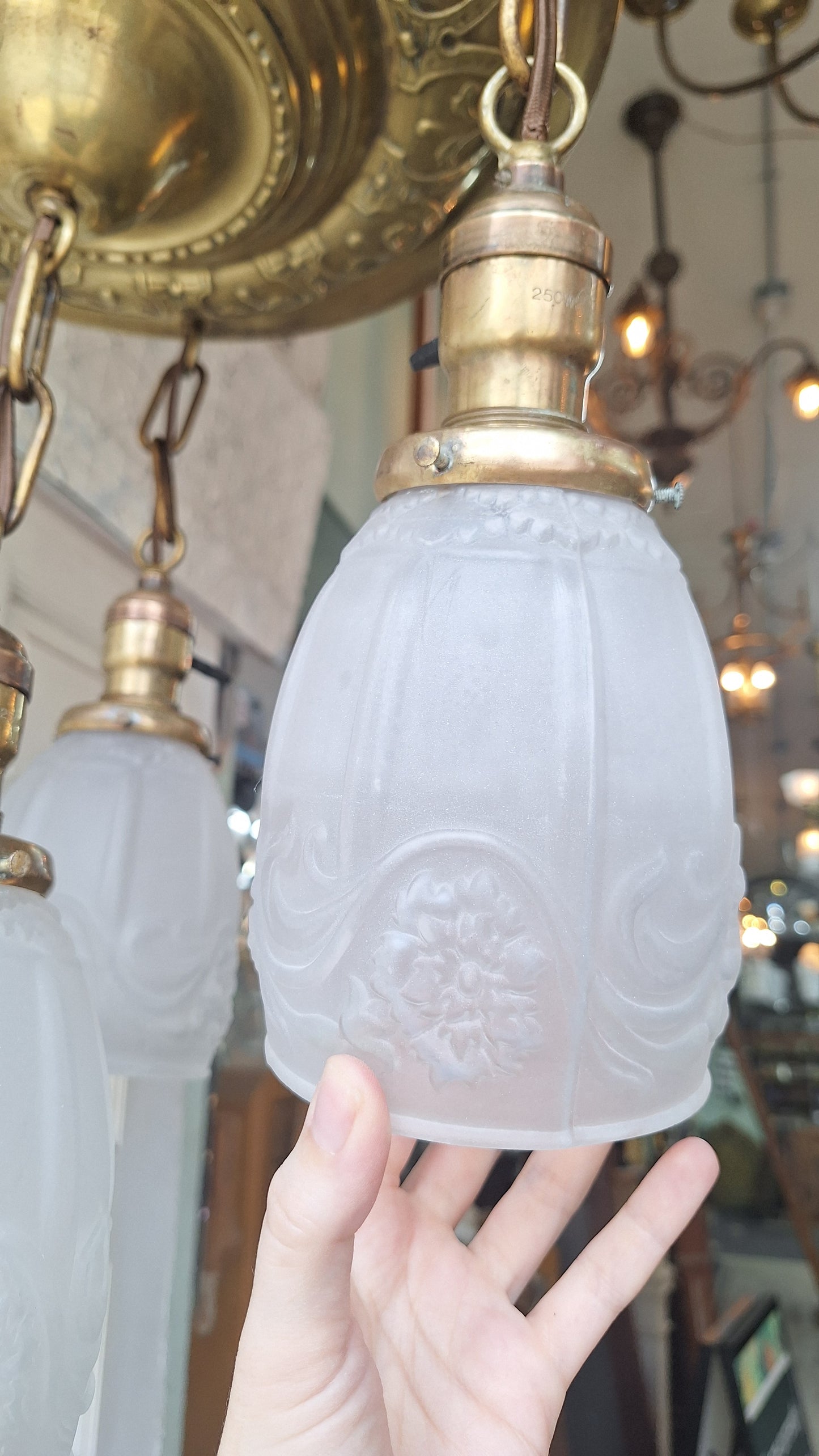 Antique Brass Pan Light: Hanging Socket Ceiling Light with Frosted Glass