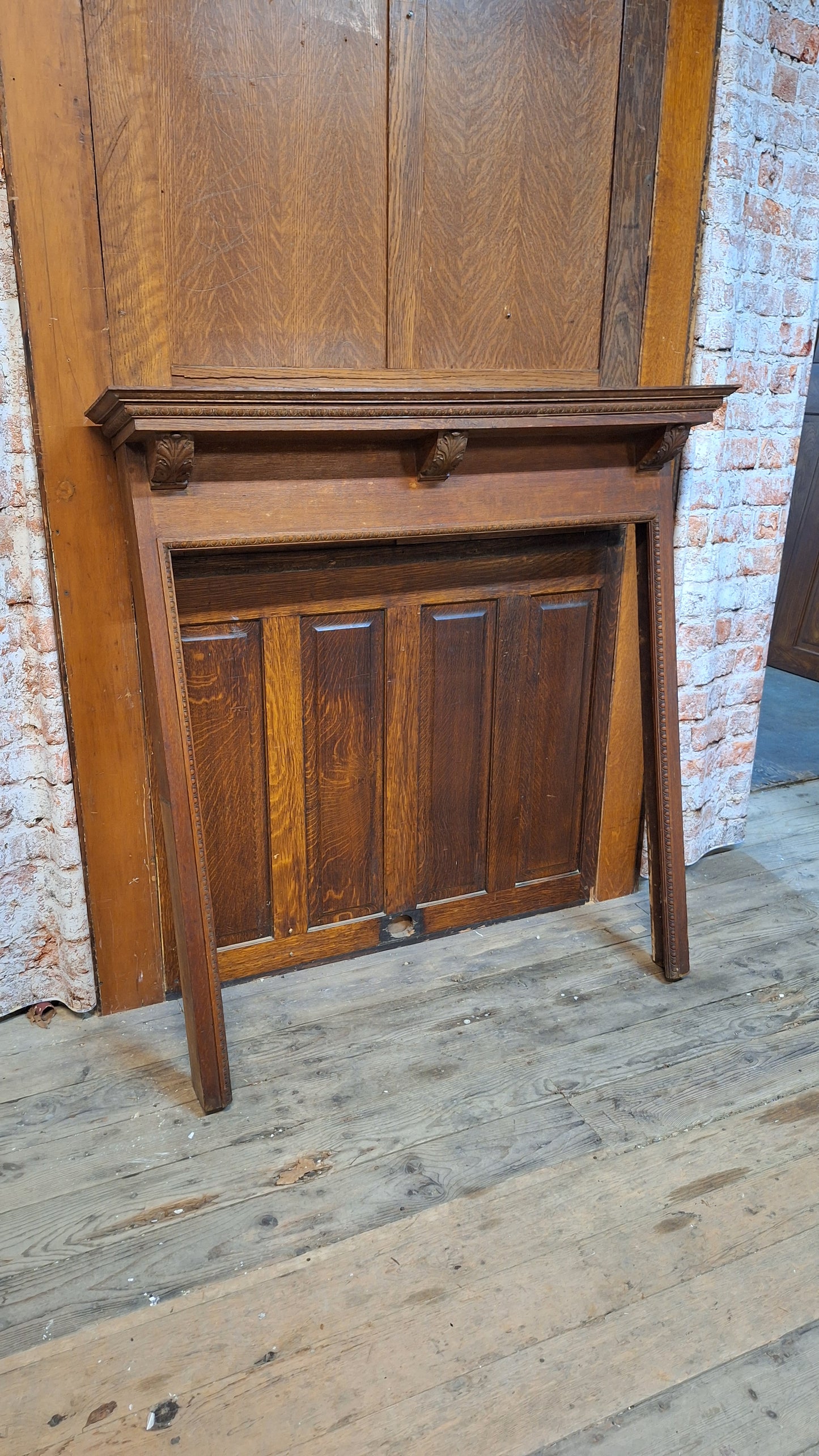 Antique Fireplace Half Mantel, Carved Wood Mantel