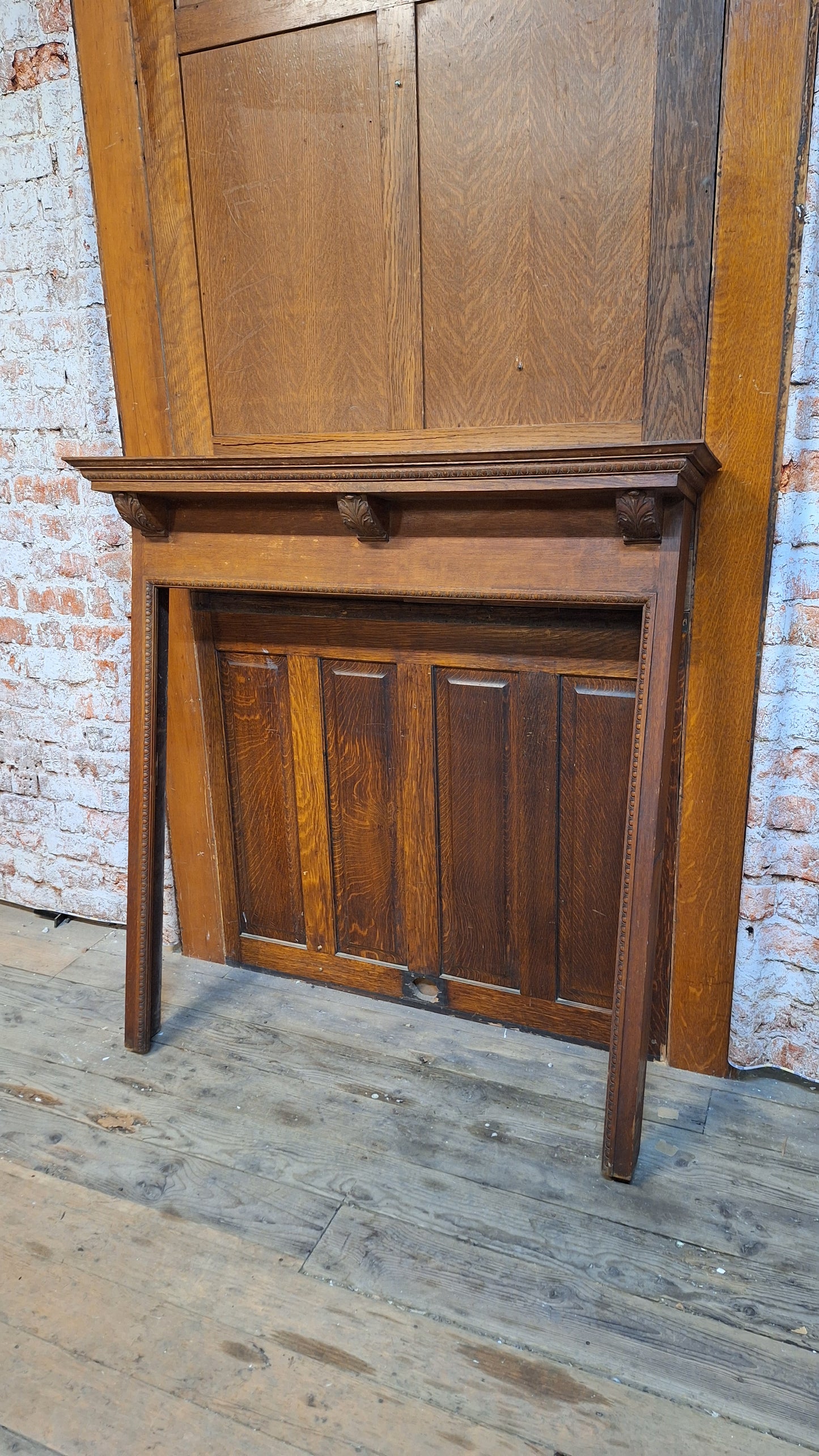 Antique Fireplace Half Mantel, Carved Wood Mantel