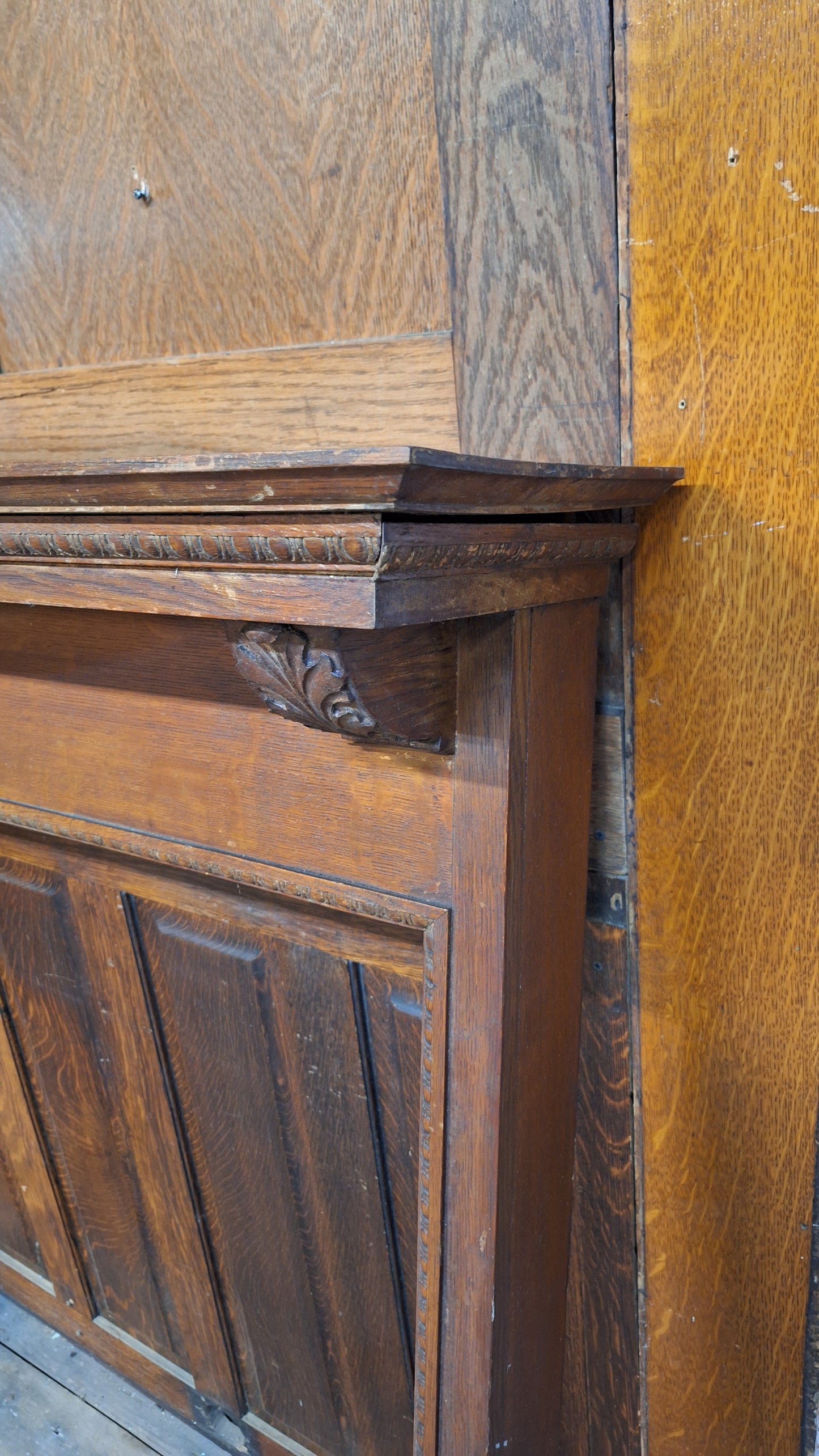 Antique Fireplace Half Mantel, Carved Wood Mantel