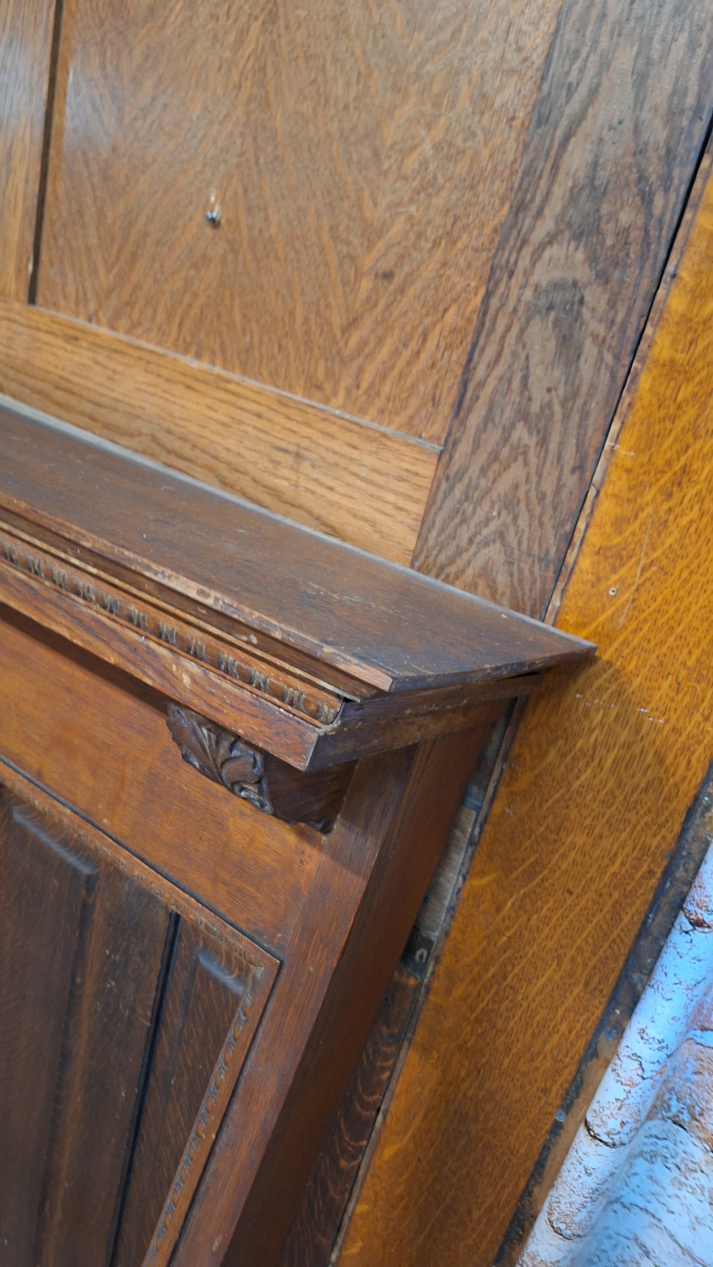 Antique Fireplace Half Mantel, Carved Wood Mantel