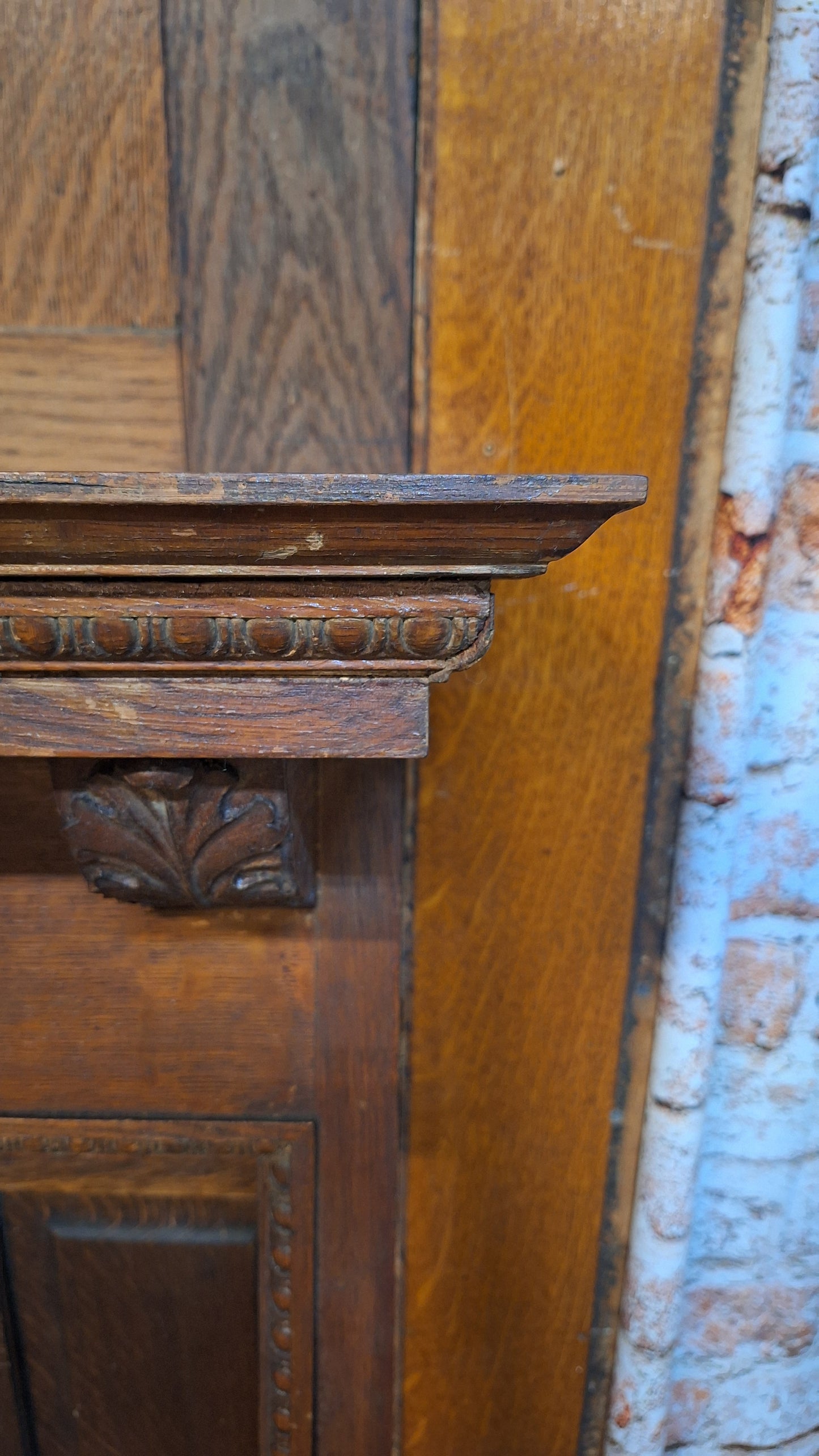 Antique Fireplace Half Mantel, Carved Wood Mantel