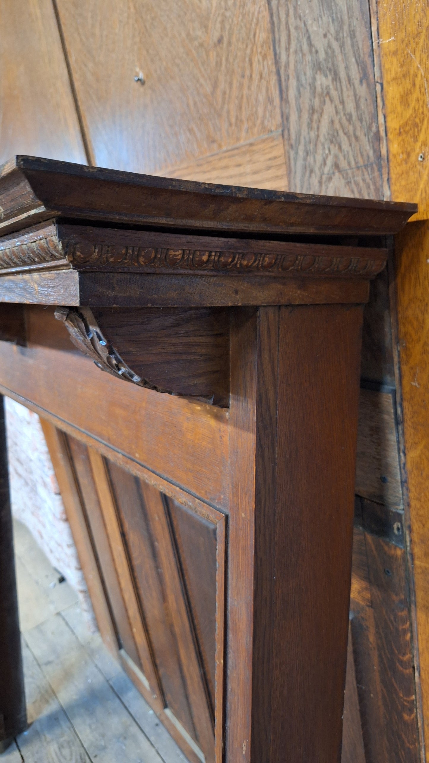 Antique Fireplace Half Mantel, Carved Wood Mantel