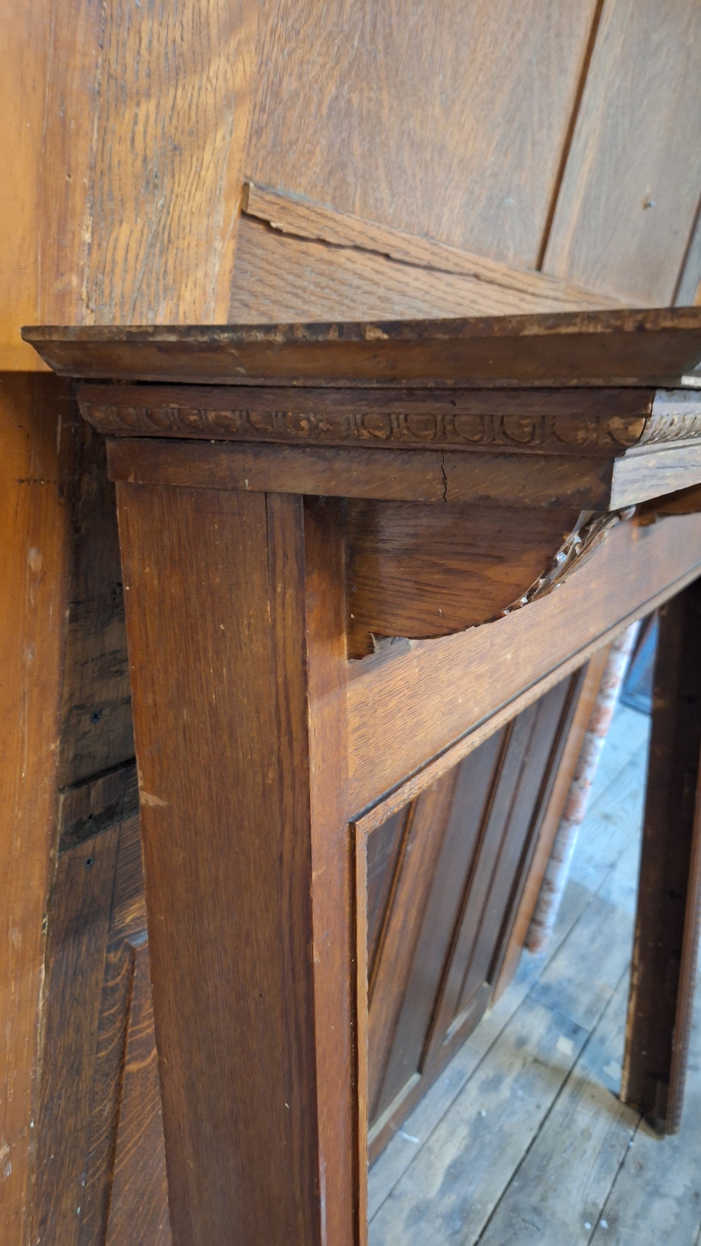 Antique Fireplace Half Mantel, Carved Wood Mantel