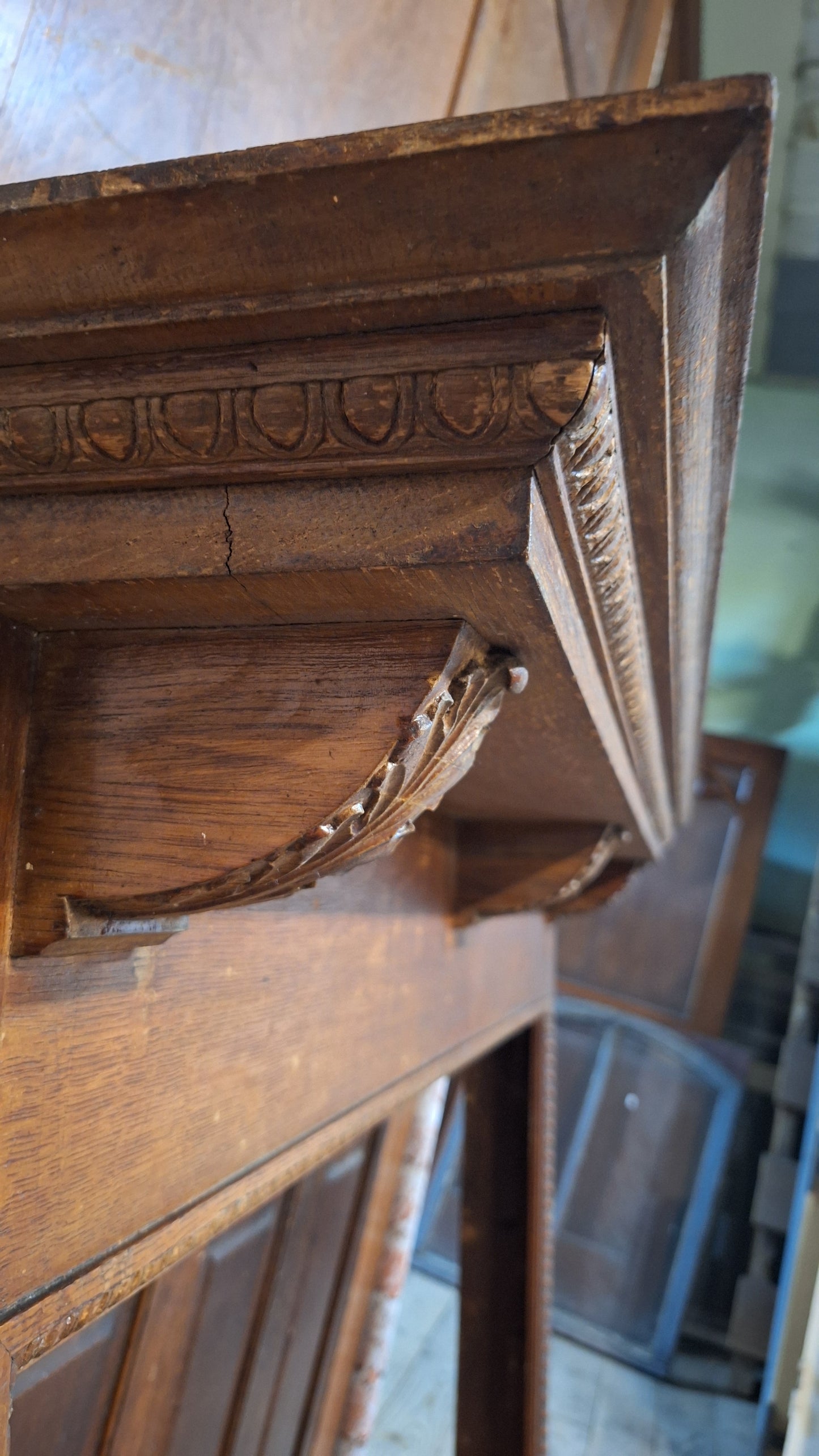 Antique Fireplace Half Mantel, Carved Wood Mantel