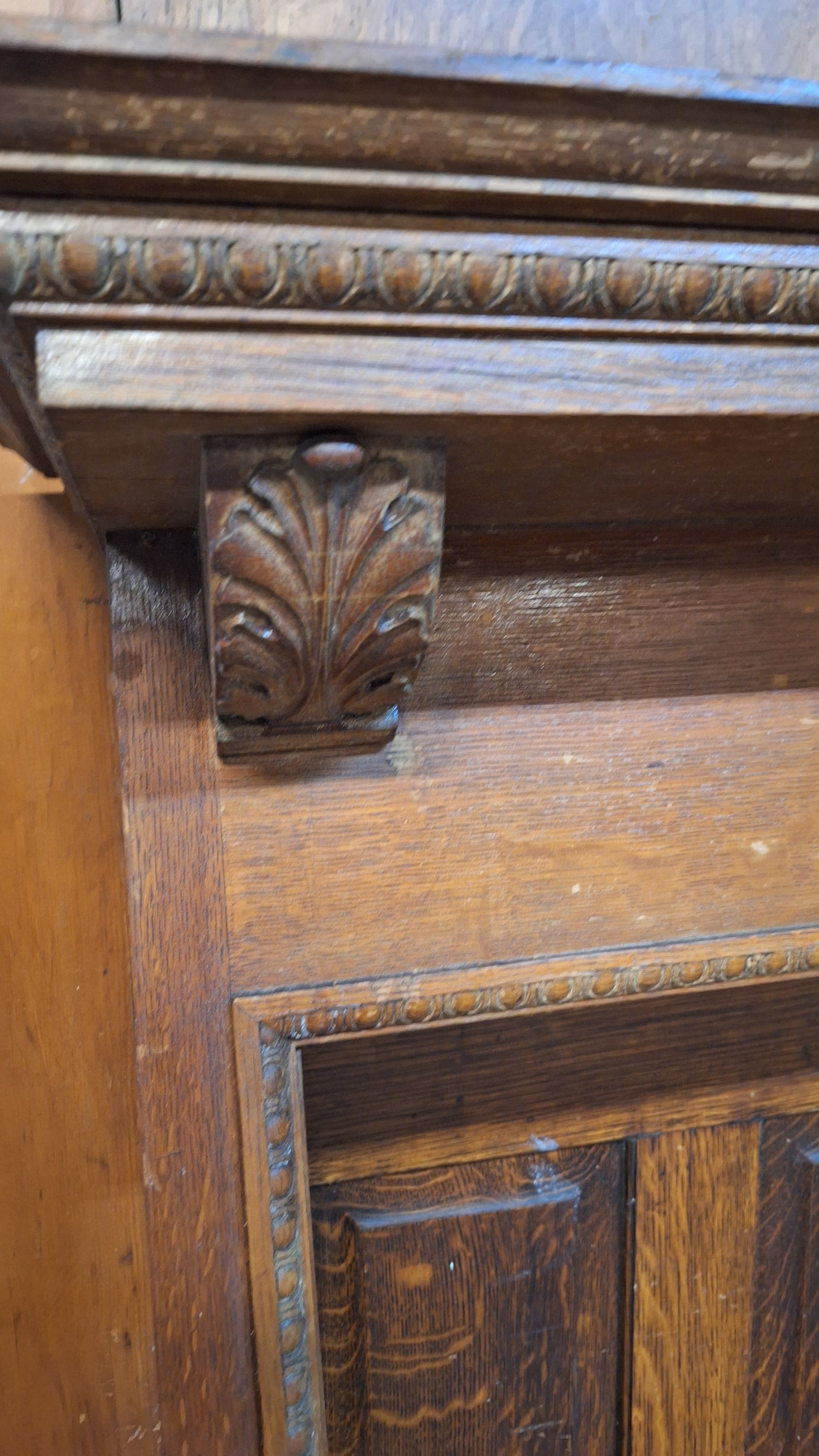 Antique Fireplace Half Mantel, Carved Wood Mantel