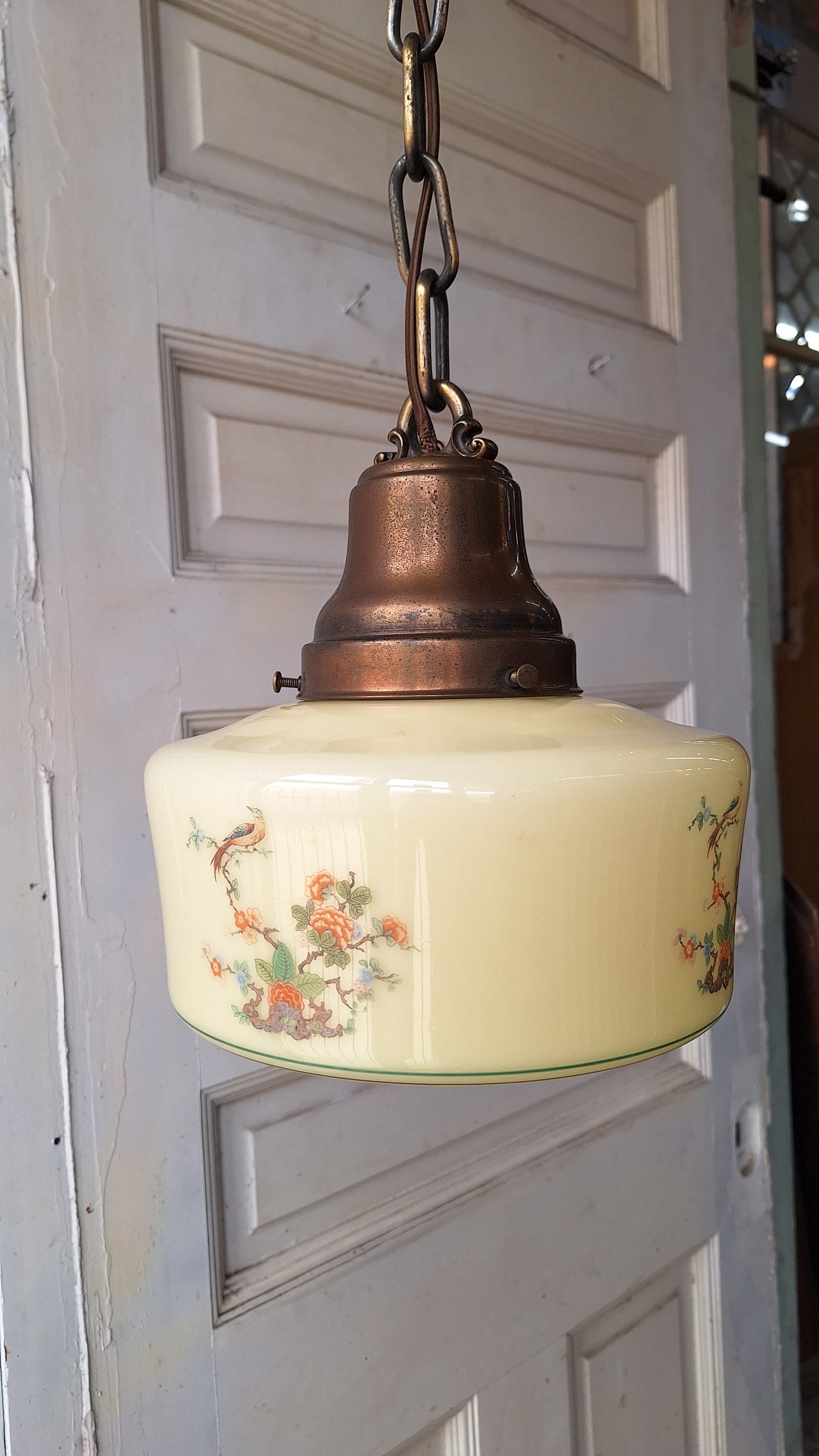 Vintage Painted Bird Pendant Light, Brass Bird Design Hanging Light