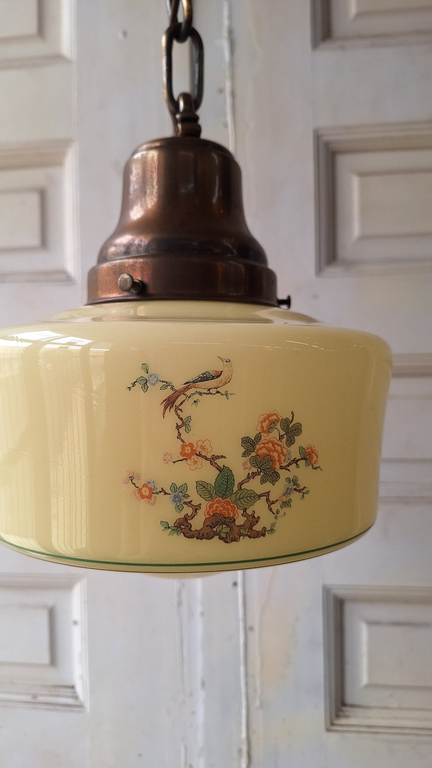 Vintage Painted Bird Pendant Light, Brass Bird Design Hanging Light