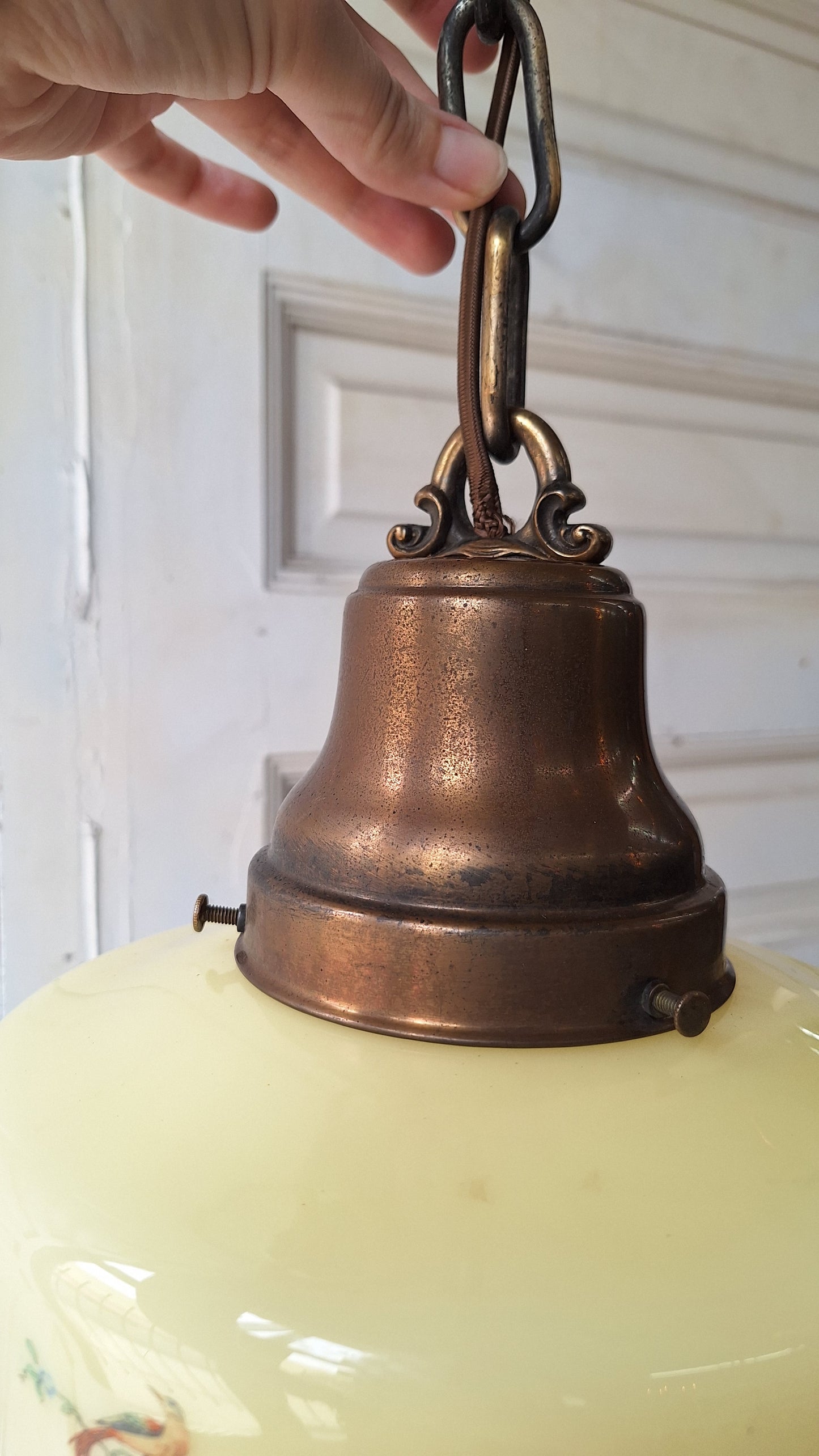Vintage Painted Bird Pendant Light, Brass Bird Design Hanging Light