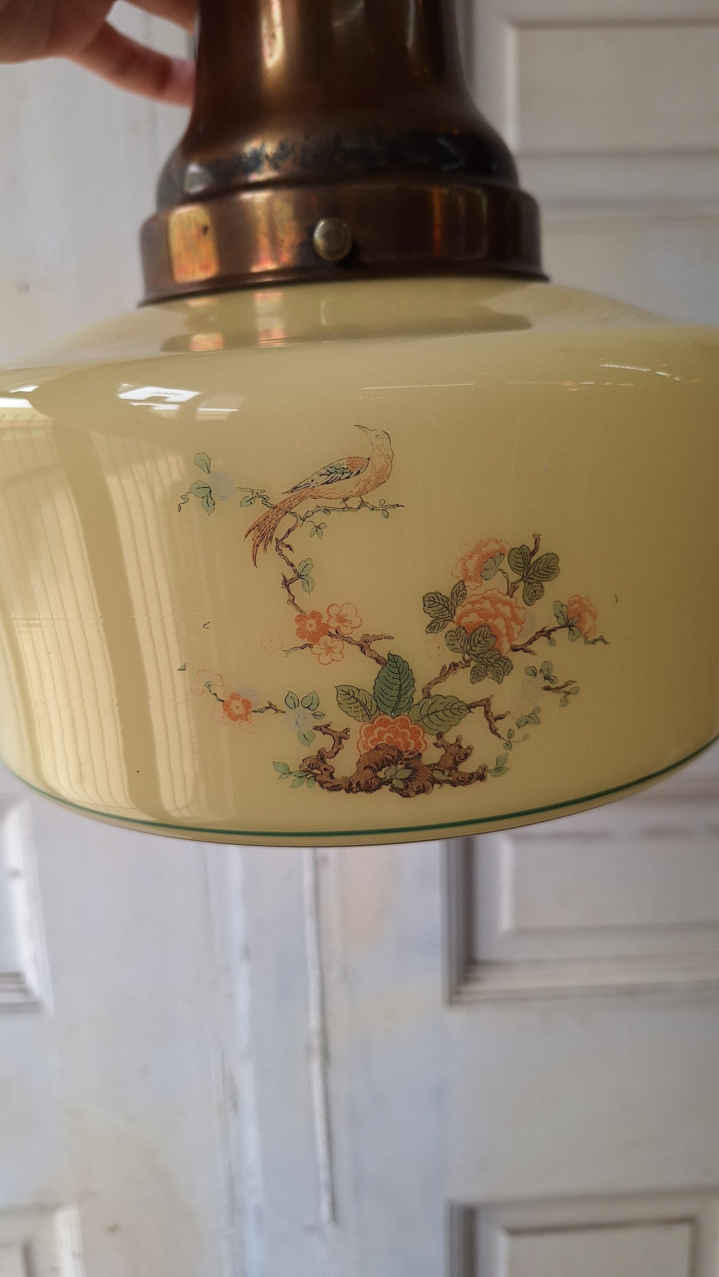 Vintage Painted Bird Pendant Light, Brass Bird Design Hanging Light