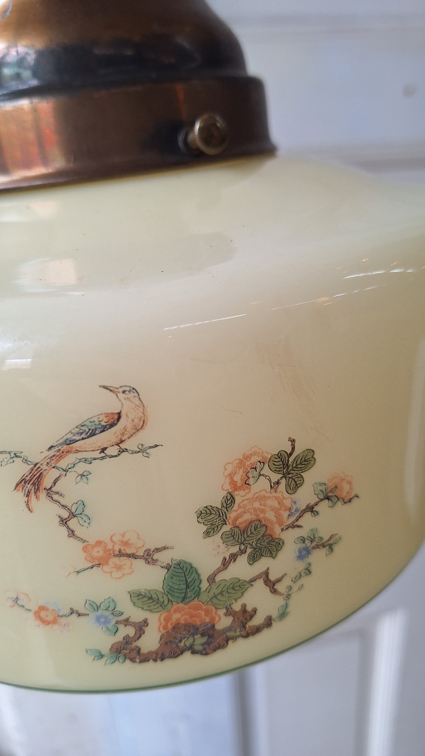 Vintage Painted Bird Pendant Light, Brass Bird Design Hanging Light