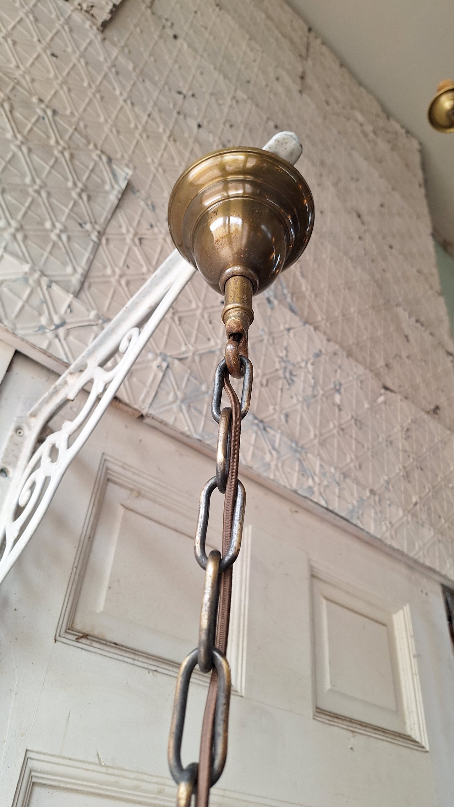 Vintage Painted Bird Pendant Light, Brass Bird Design Hanging Light