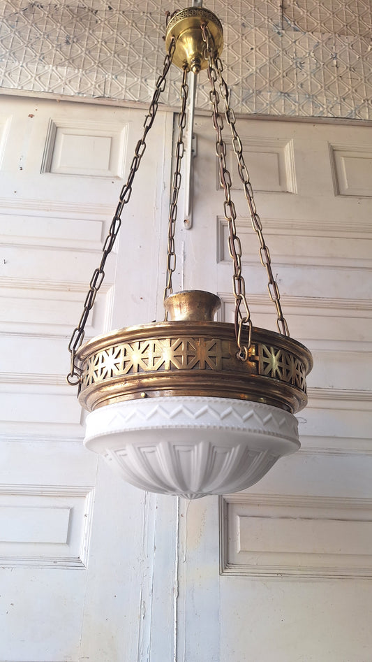 Victorian Molded Glass Bowl Chandelier: Frosted White Hanging Light