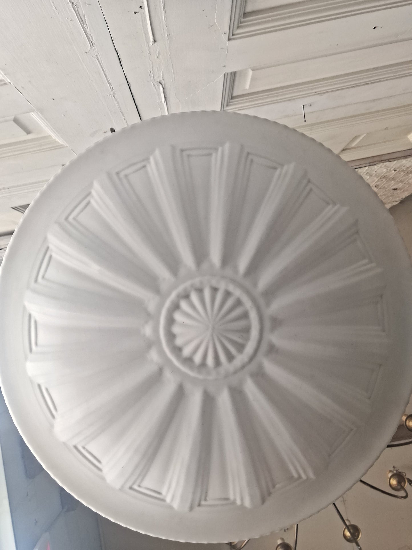 Victorian Molded Glass Bowl Chandelier: Frosted White Hanging Light