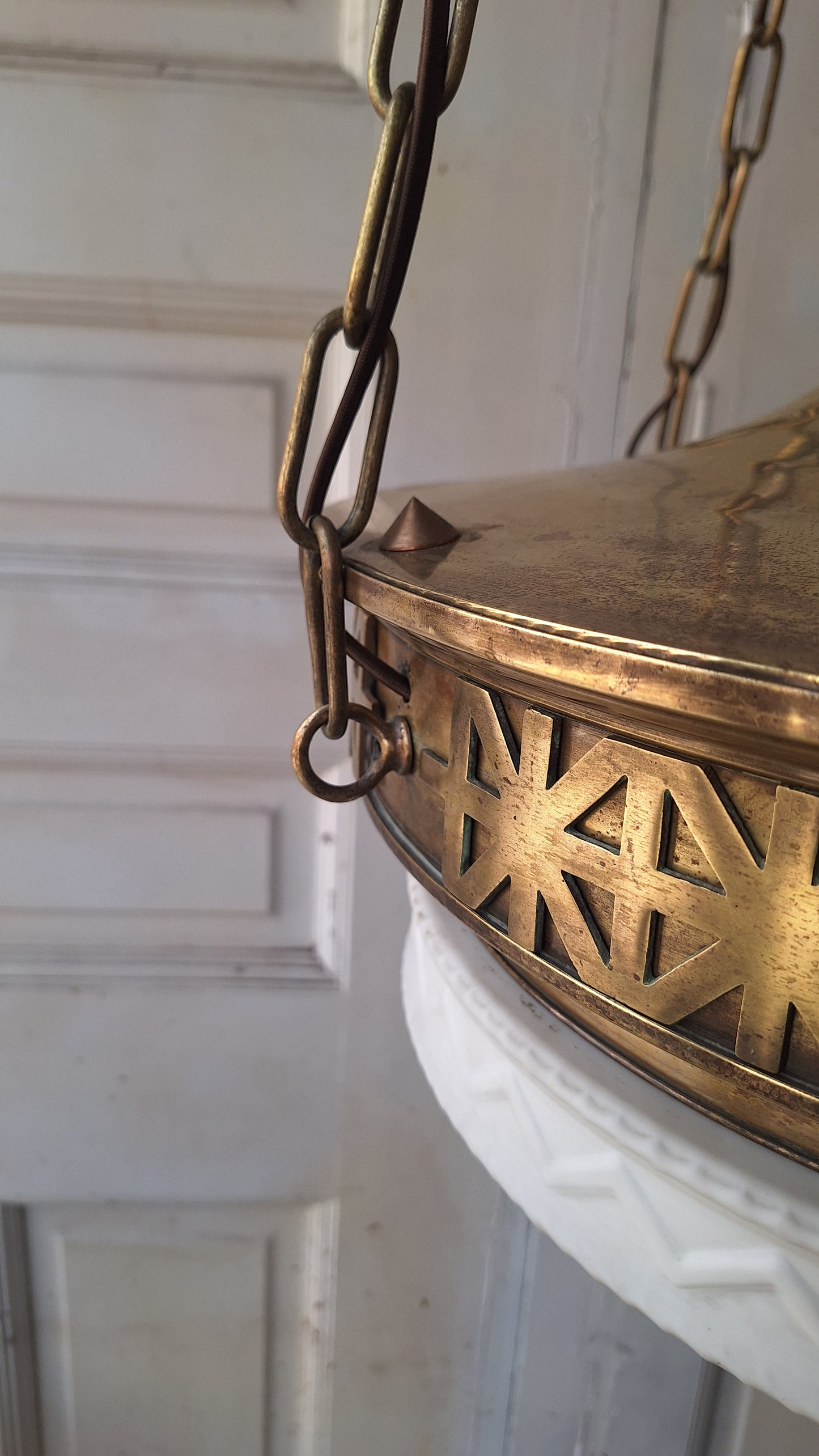 Victorian Molded Glass Bowl Chandelier: Frosted White Hanging Light