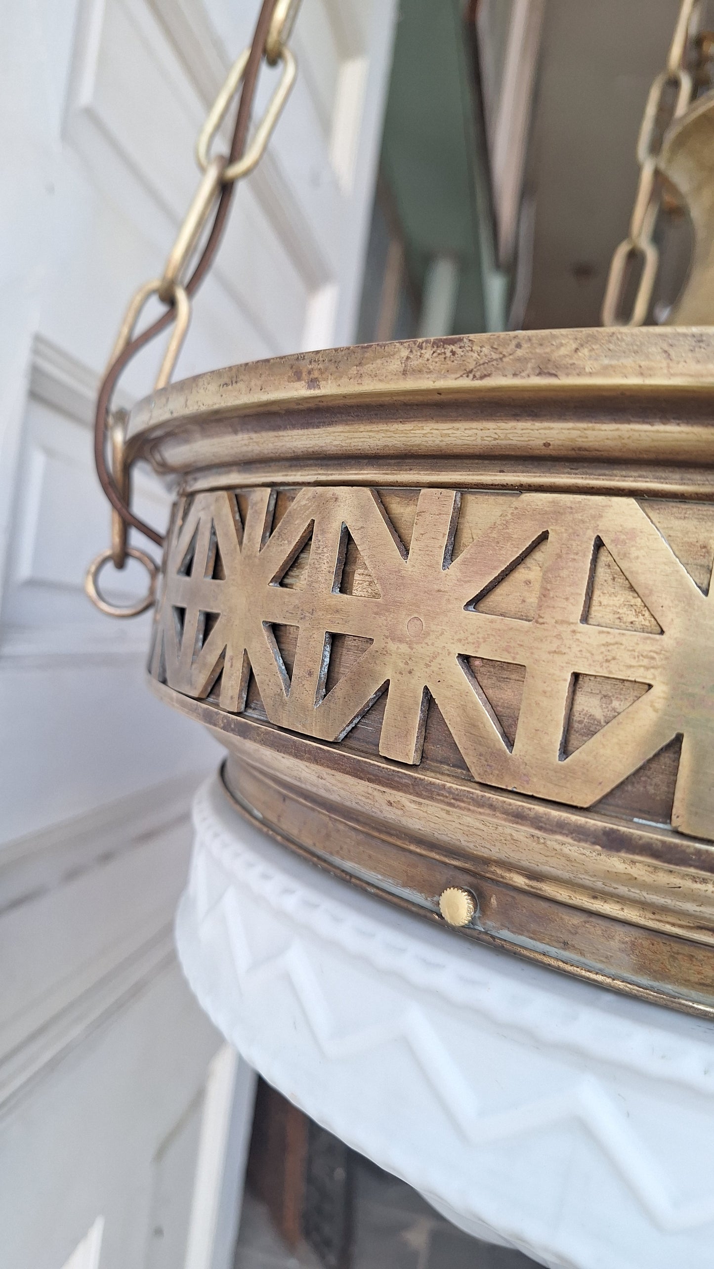 Victorian Molded Glass Bowl Chandelier: Frosted White Hanging Light