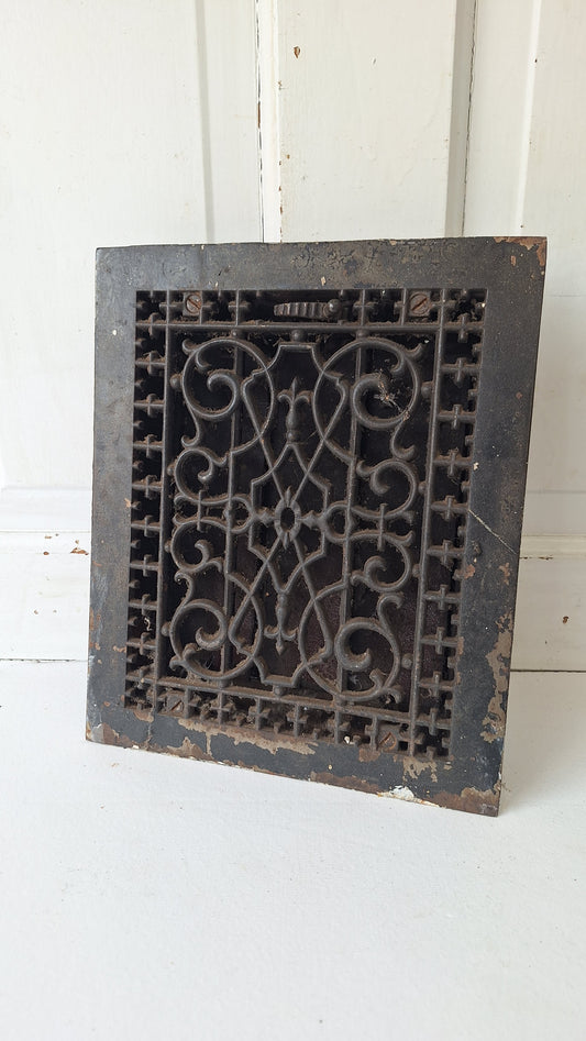 10 x 12 Ornate Cast Iron Vent Grate Cover, Working Vent Cover with Dampers