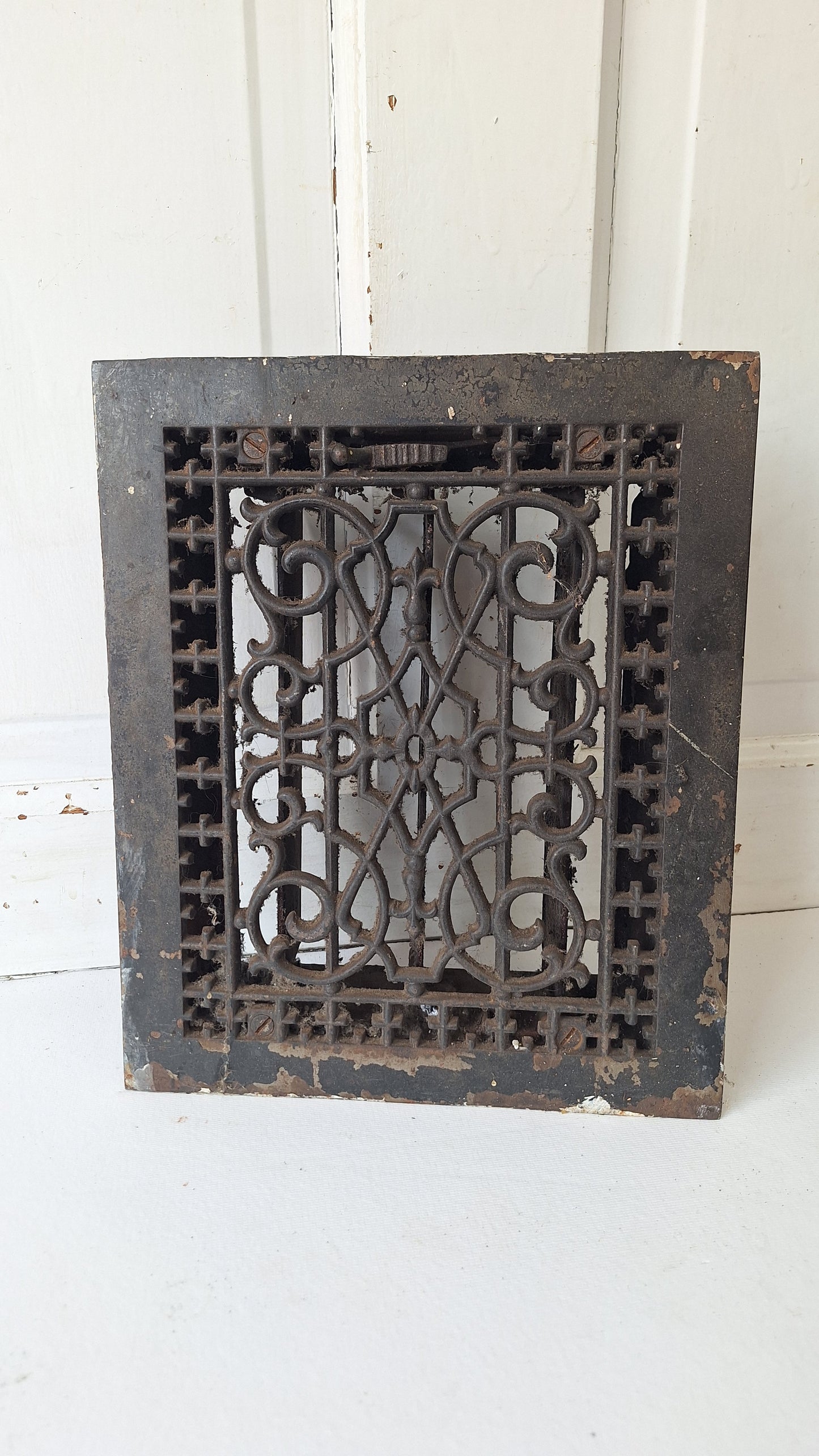10 x 12 Ornate Cast Iron Vent Grate Cover, Working Vent Cover with Dampers