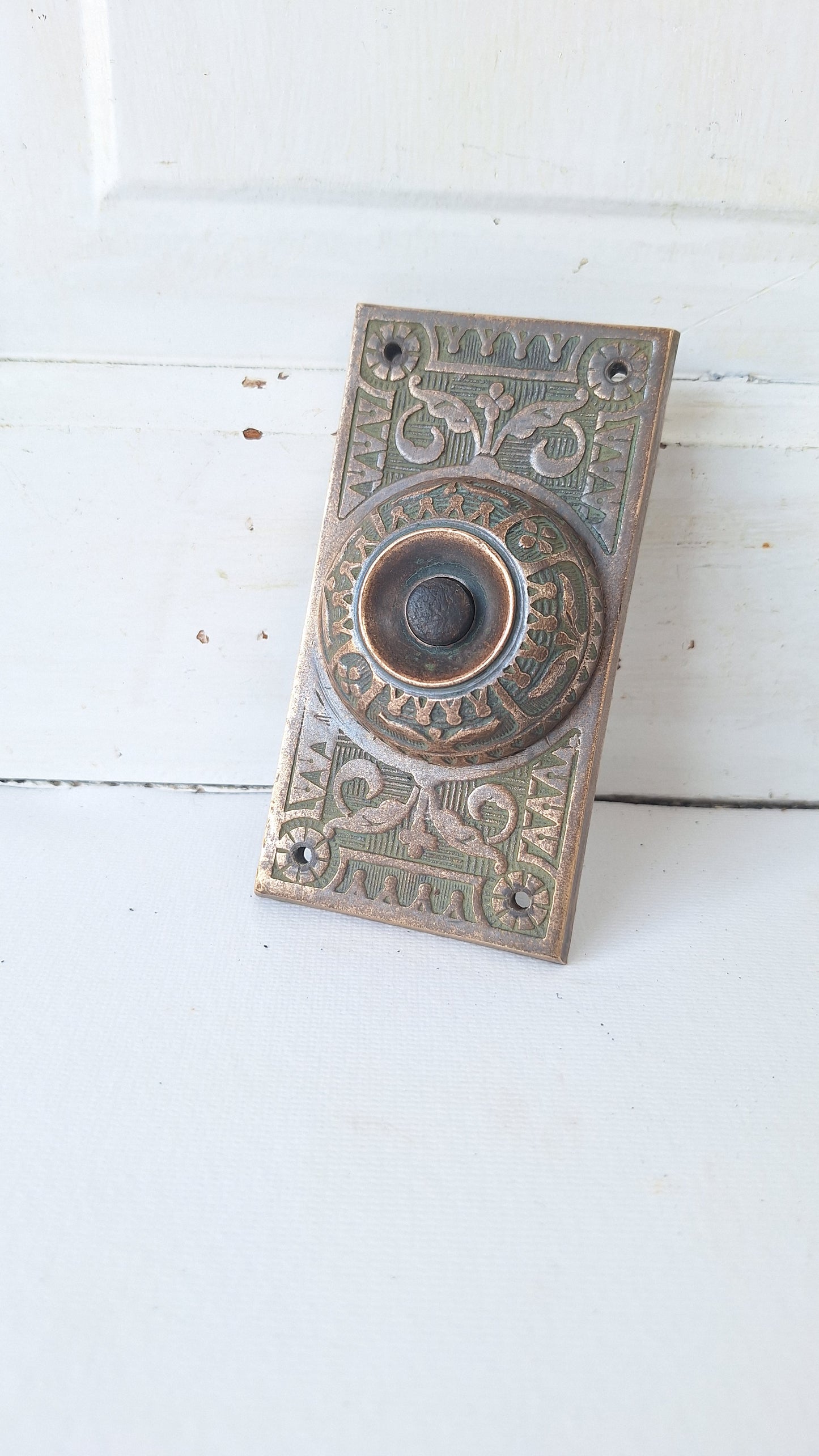 Antique Bronze "Push" Doorbell Cover - Victorian Era