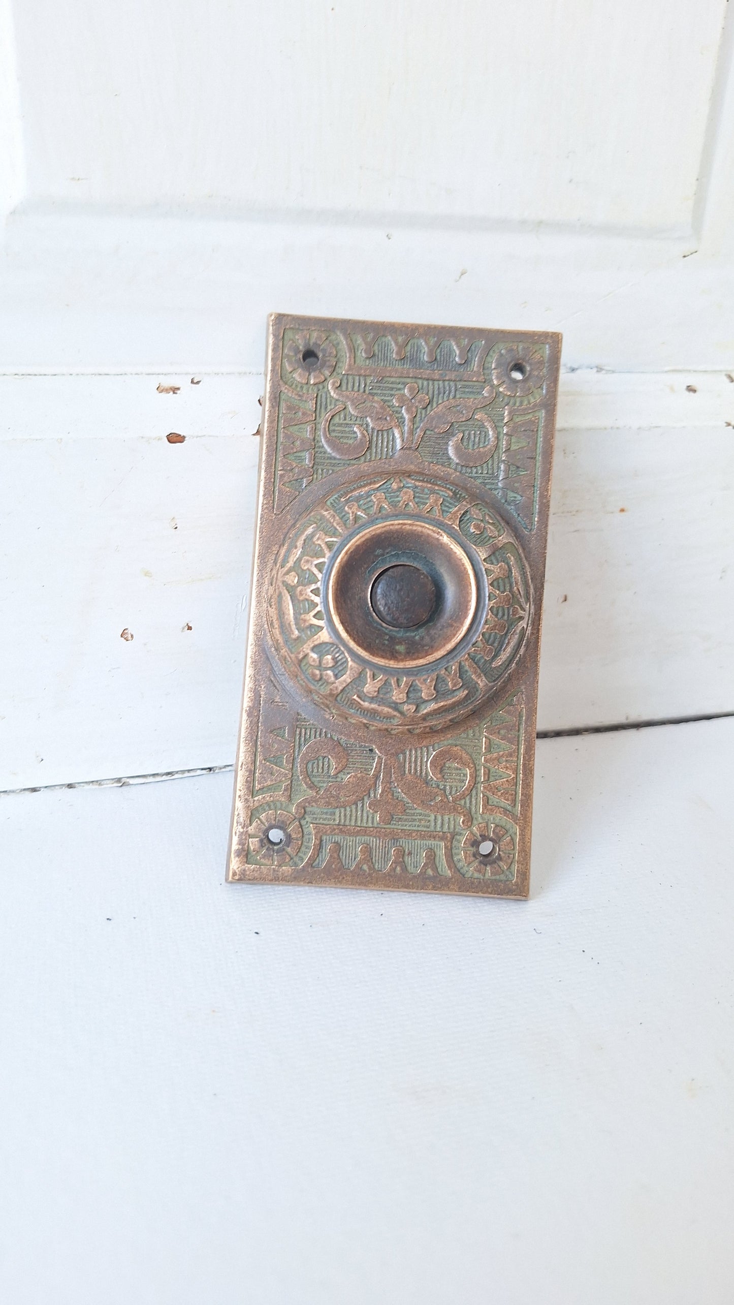 Antique Bronze "Push" Doorbell Cover - Victorian Era