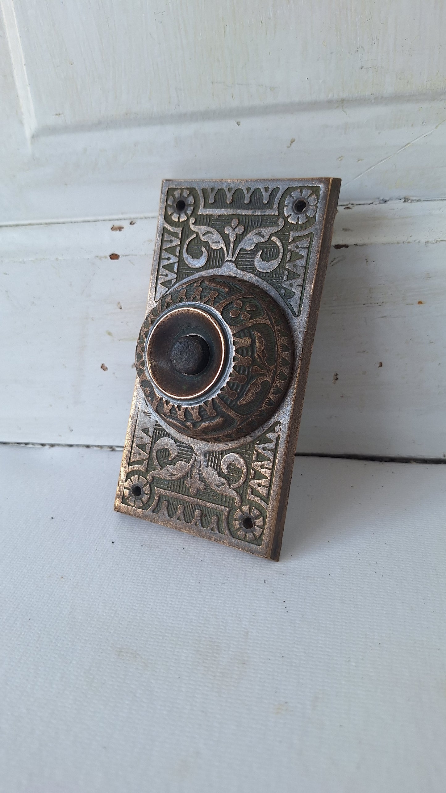 Antique Bronze "Push" Doorbell Cover - Victorian Era