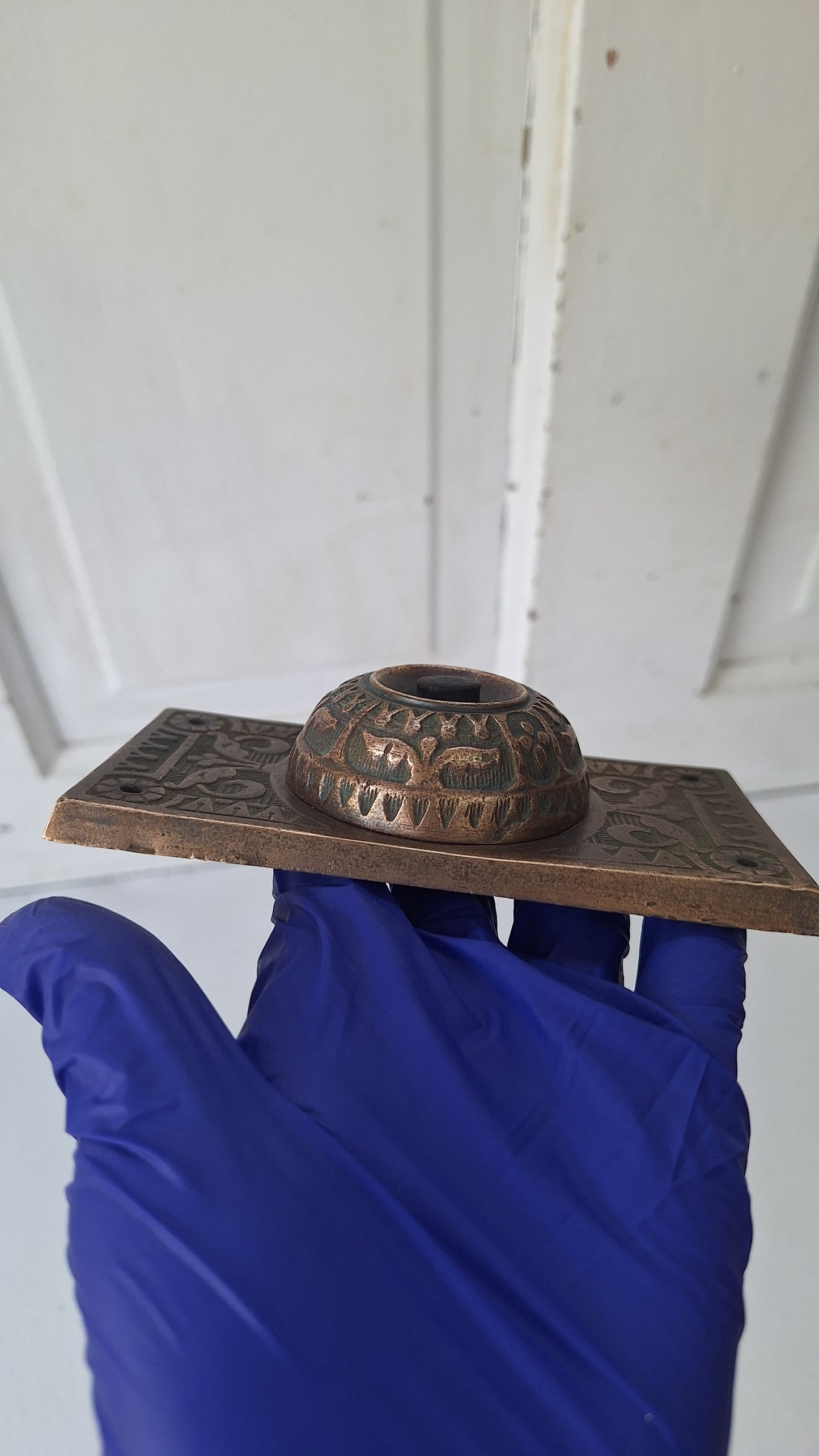 Antique Bronze "Push" Doorbell Cover - Victorian Era