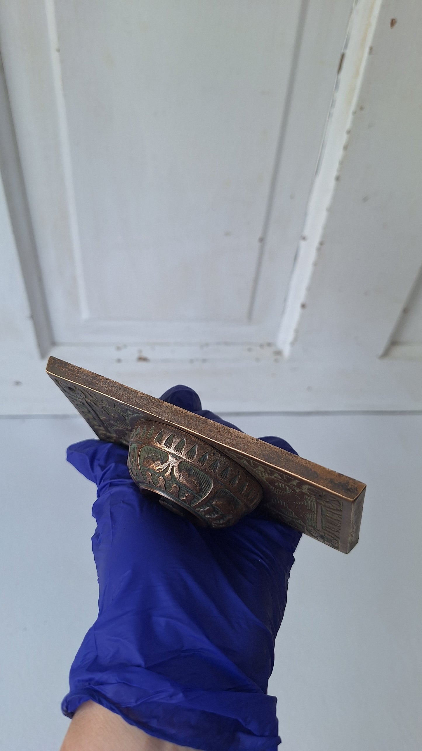 Antique Bronze "Push" Doorbell Cover - Victorian Era