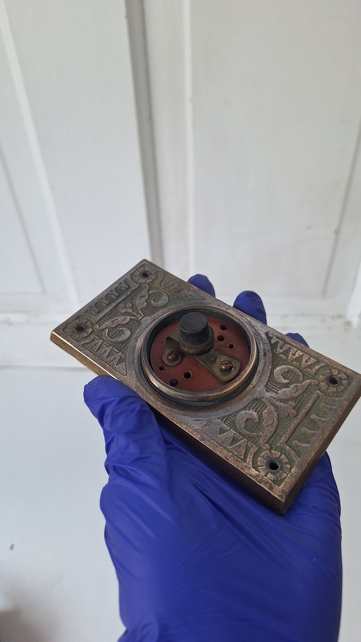 Antique Bronze "Push" Doorbell Cover - Victorian Era