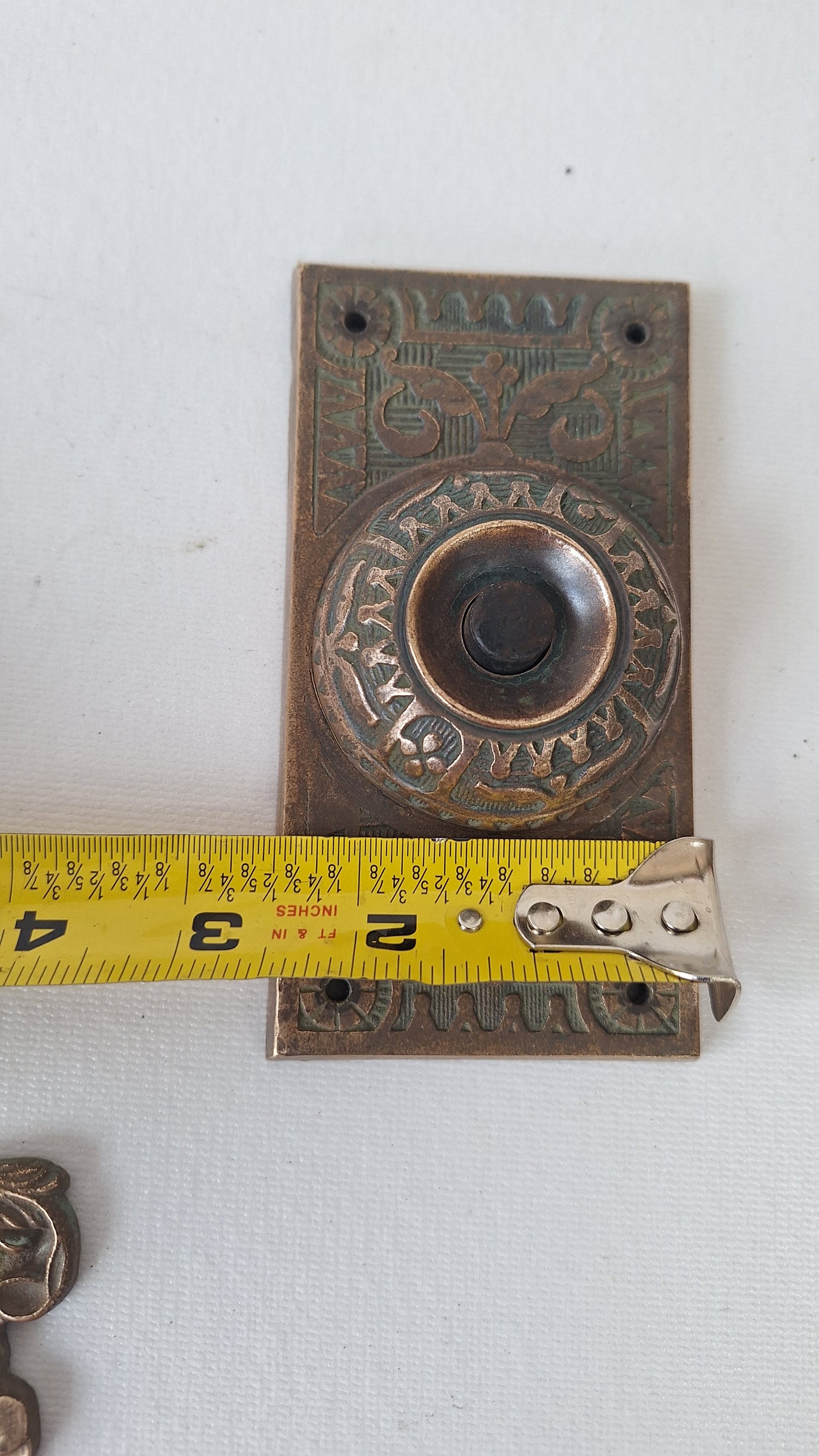 Antique Bronze "Push" Doorbell Cover - Victorian Era