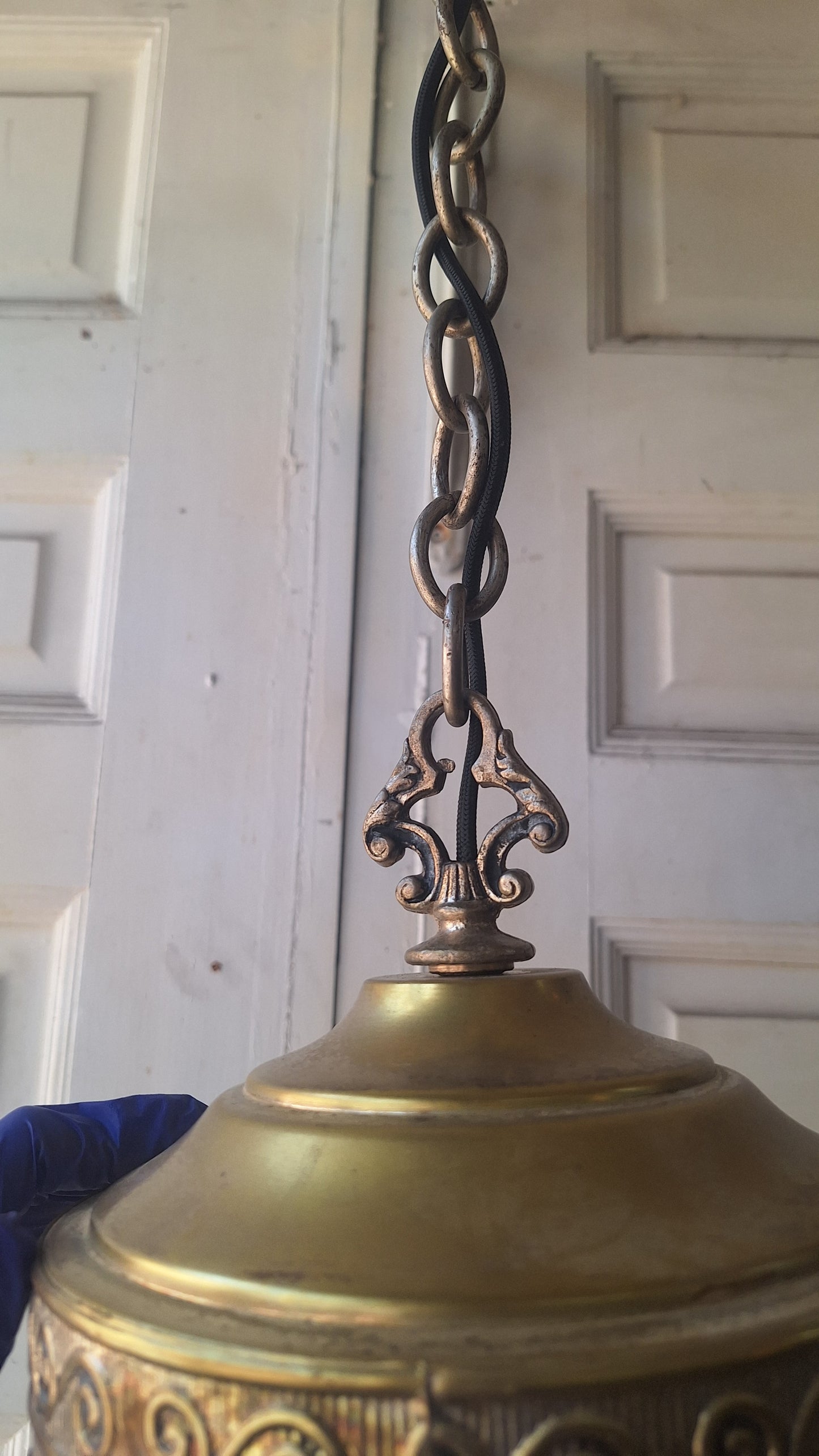 Small Vintage Brass Crystal Chandelier, Wedding Cake Light, Empire Style Cut Glass