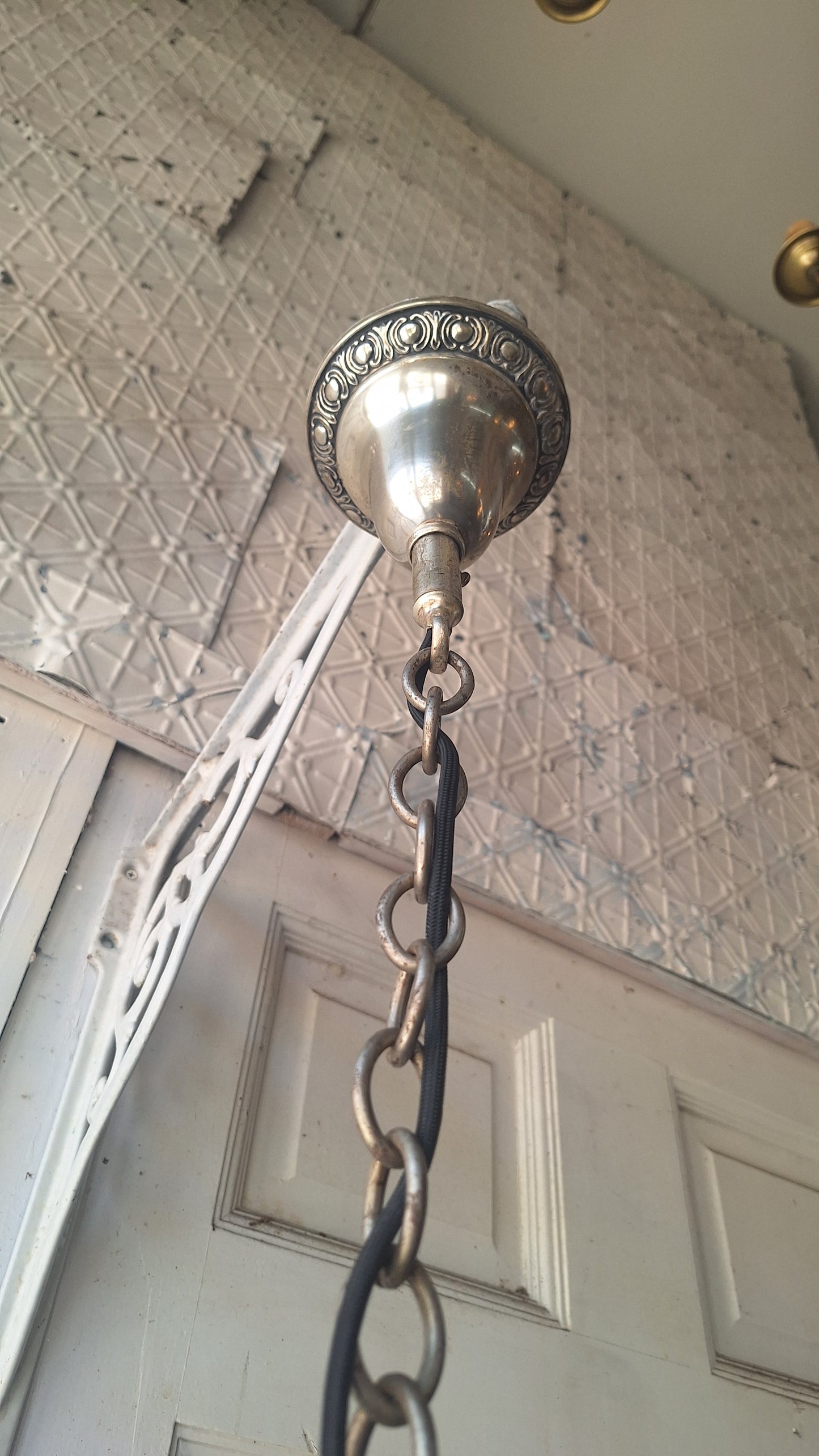 Small Vintage Brass Crystal Chandelier, Wedding Cake Light, Empire Style Cut Glass