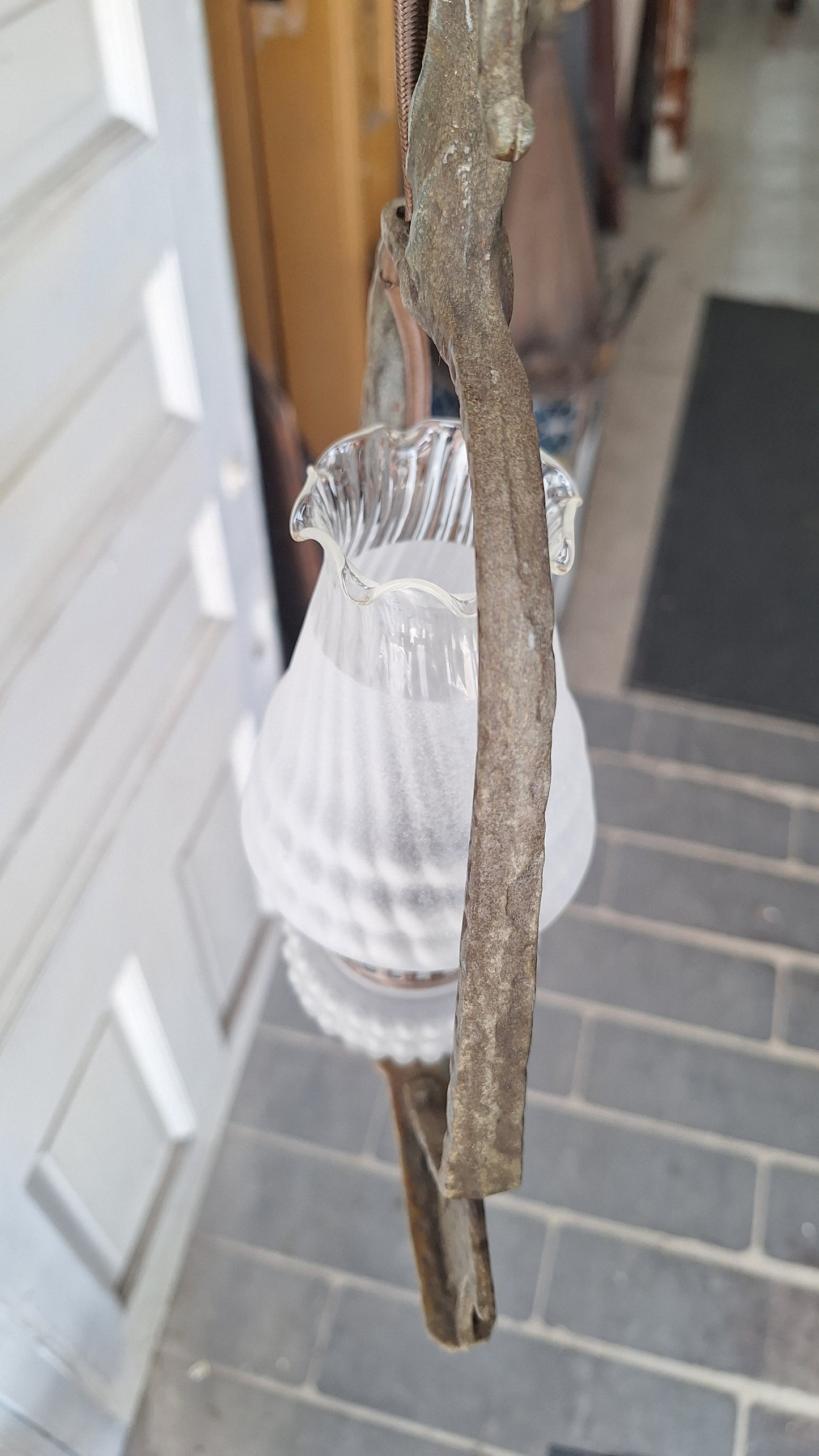 Virden Co. Hammered Iron Wolf Pendant Light, Lantern Style Hanging Vintage Light