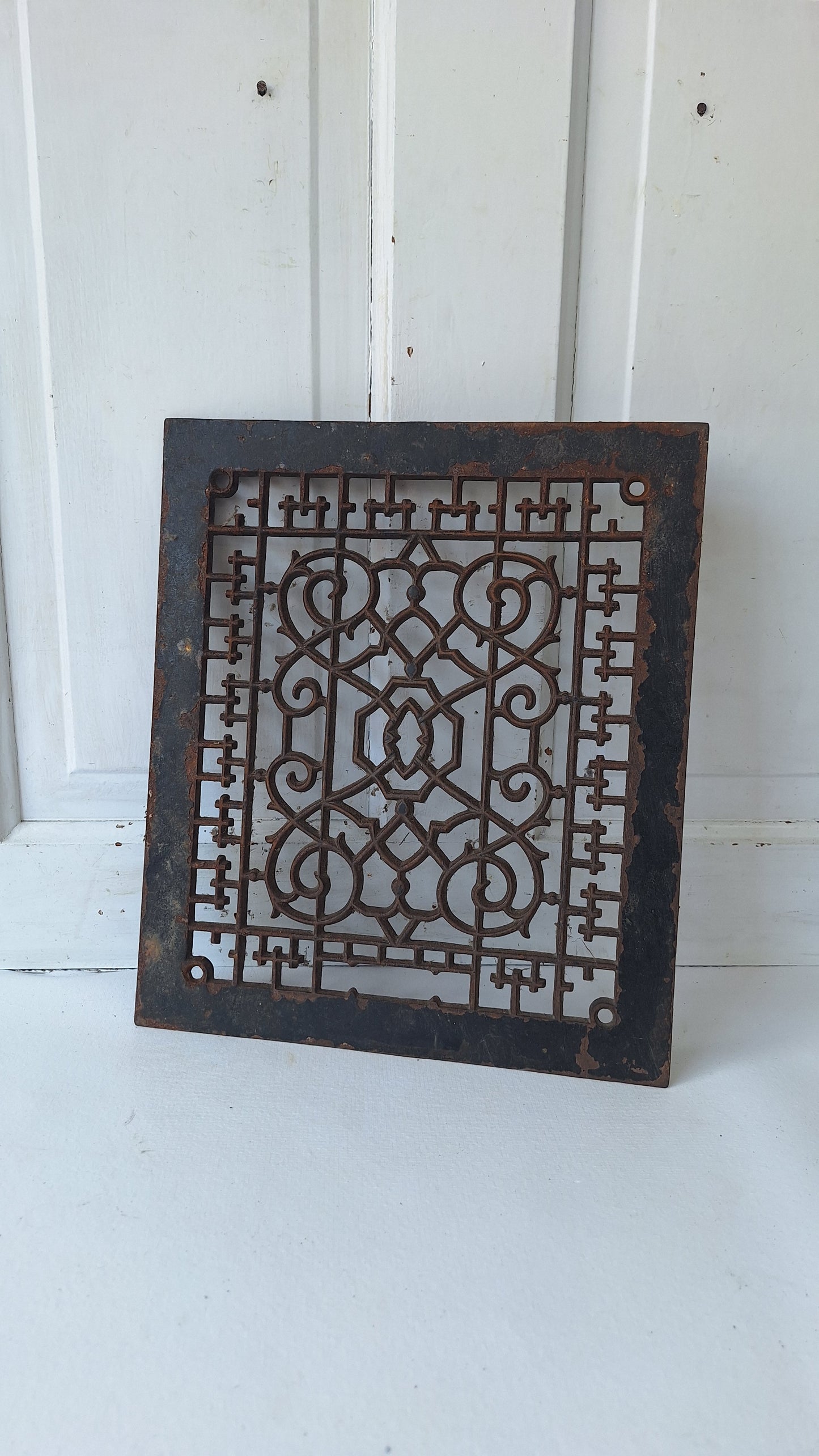 14 x 12 Antique Scroll Pattern Vent Cover, Salvaged Cast Iron Floor Grate