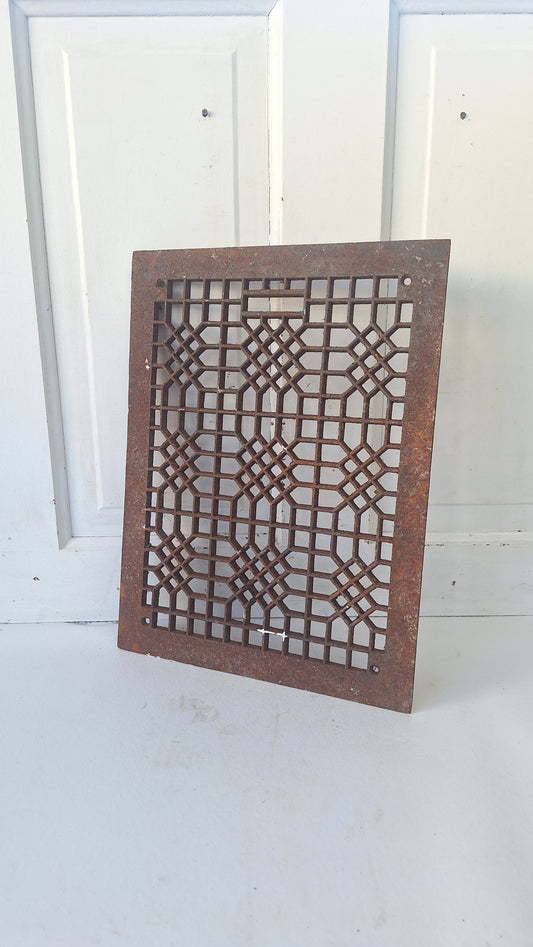 12 x 16 Lattice Antique Vent Cover, Vintage Iron Register Grate