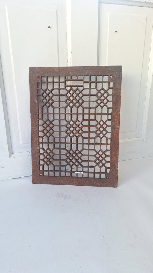 12 x 16 Lattice Antique Vent Cover, Vintage Iron Register Grate
