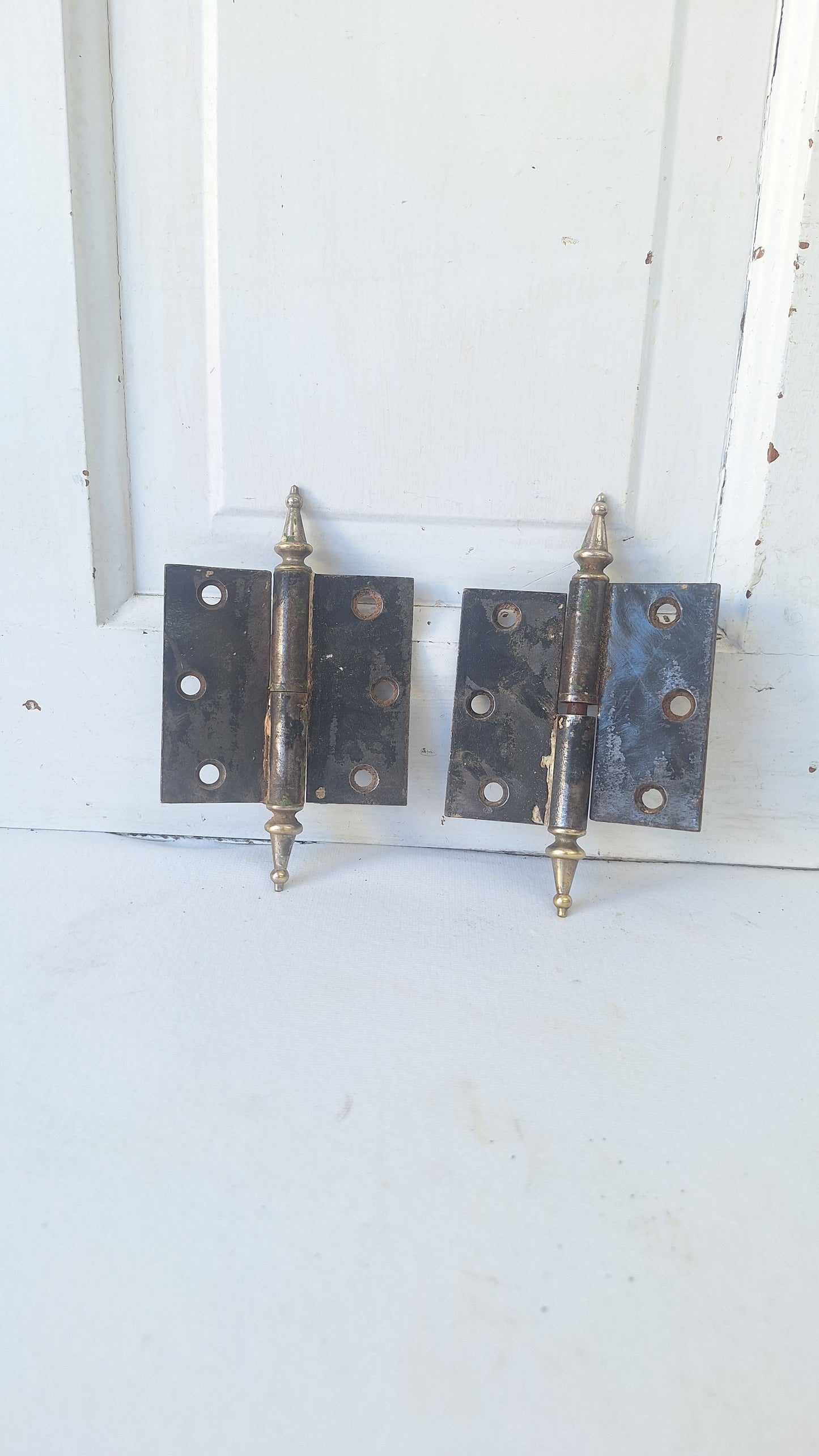 3 1/2" Pair of Steeple Tip Antique Hinges, Vintage Large Door Hinges