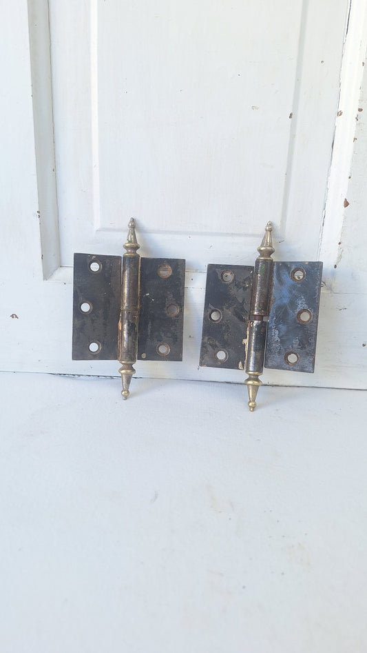 3 1/2" Pair of Steeple Tip Antique Hinges, Vintage Large Door Hinges