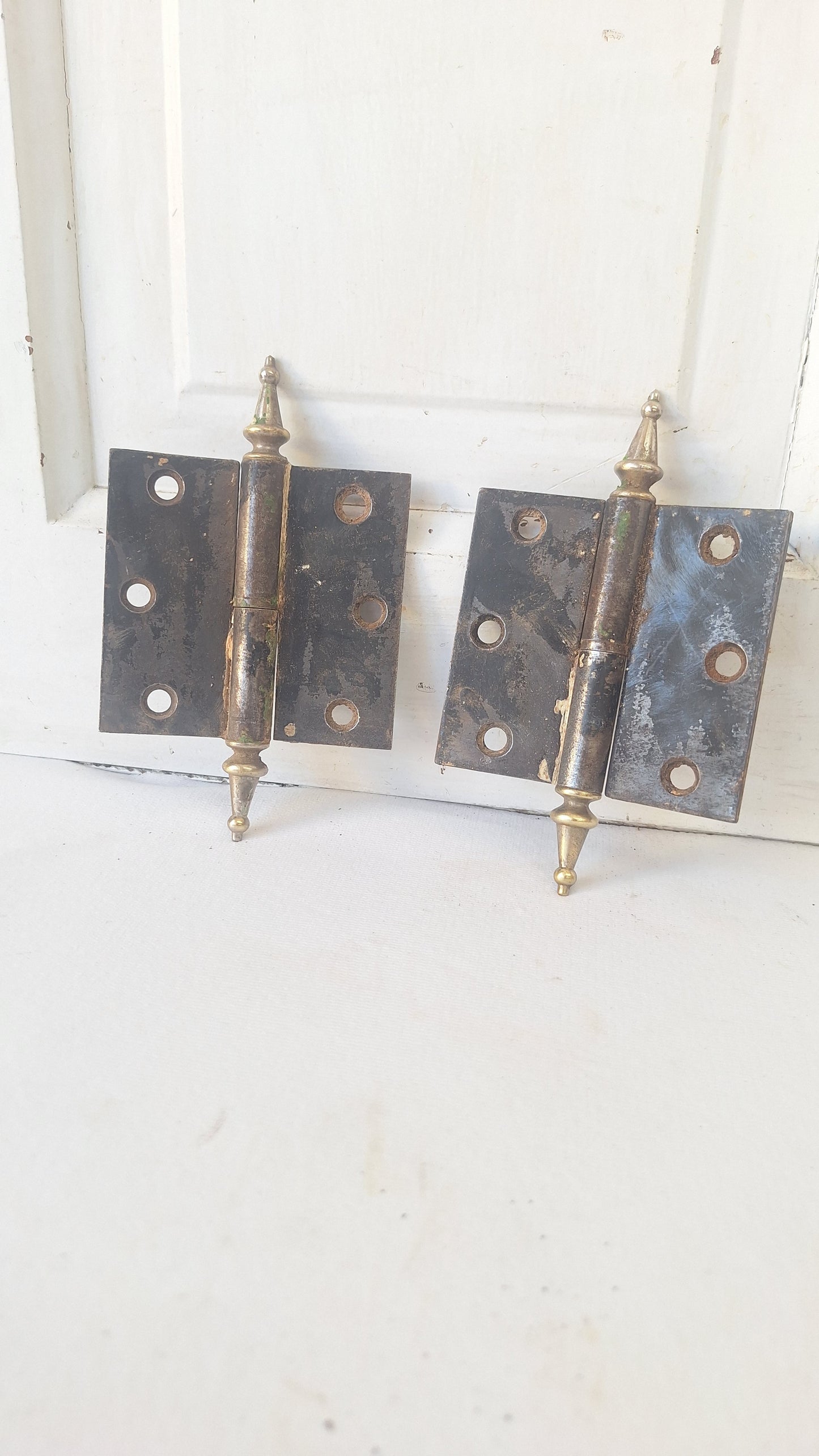 3 1/2" Pair of Steeple Tip Antique Hinges, Vintage Large Door Hinges