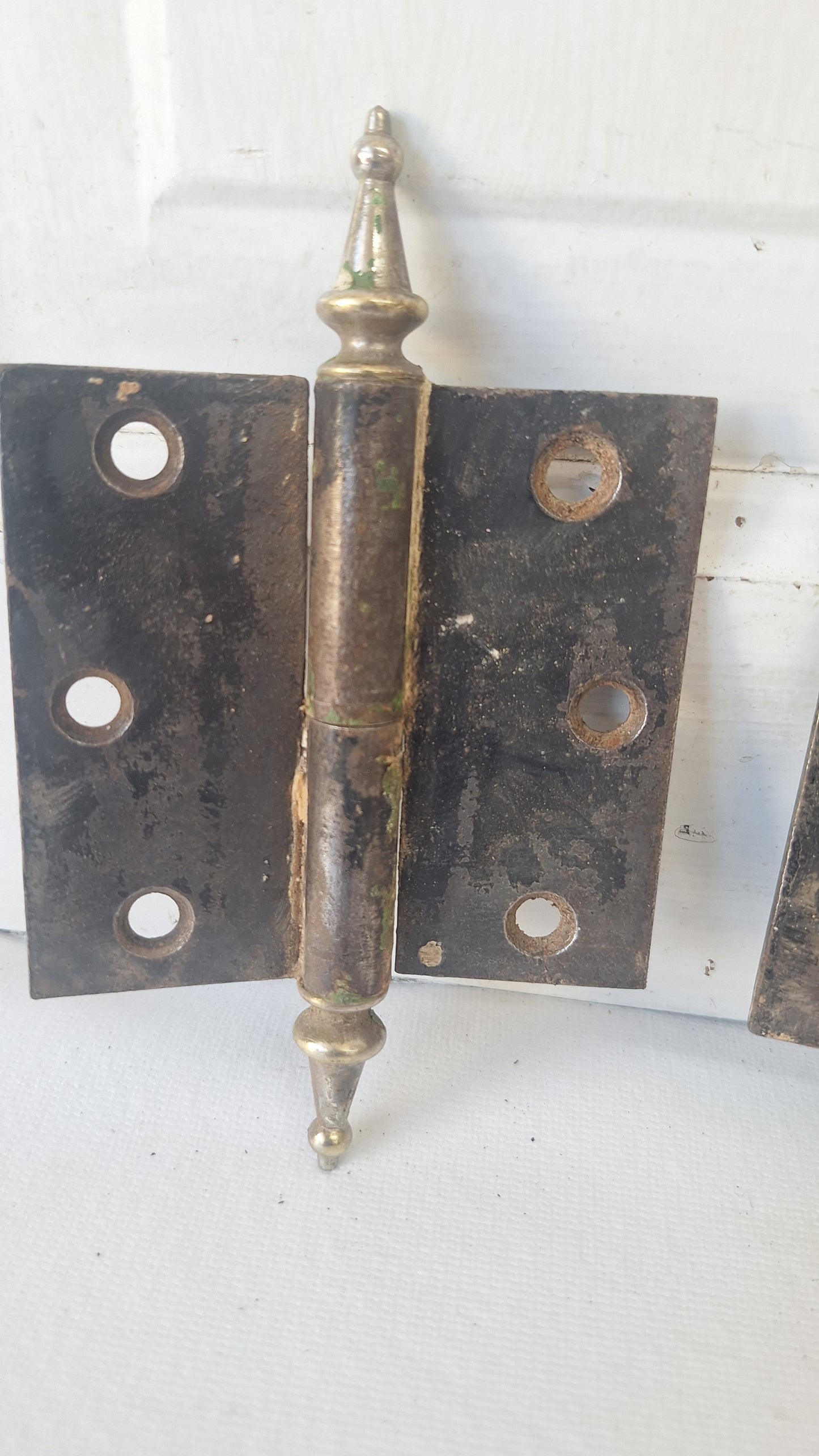 3 1/2" Pair of Steeple Tip Antique Hinges, Vintage Large Door Hinges