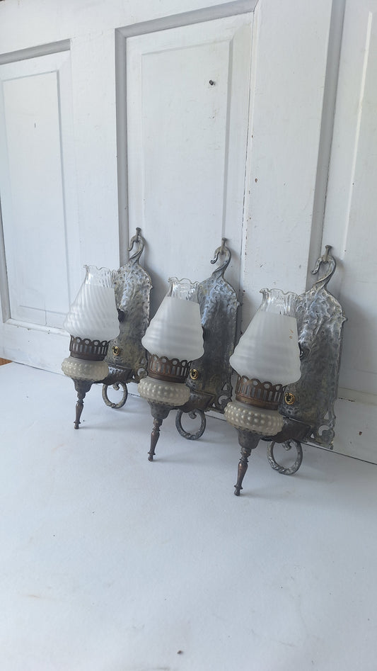 Virden Co. Hammered Iron Sconce Set of Three Lights