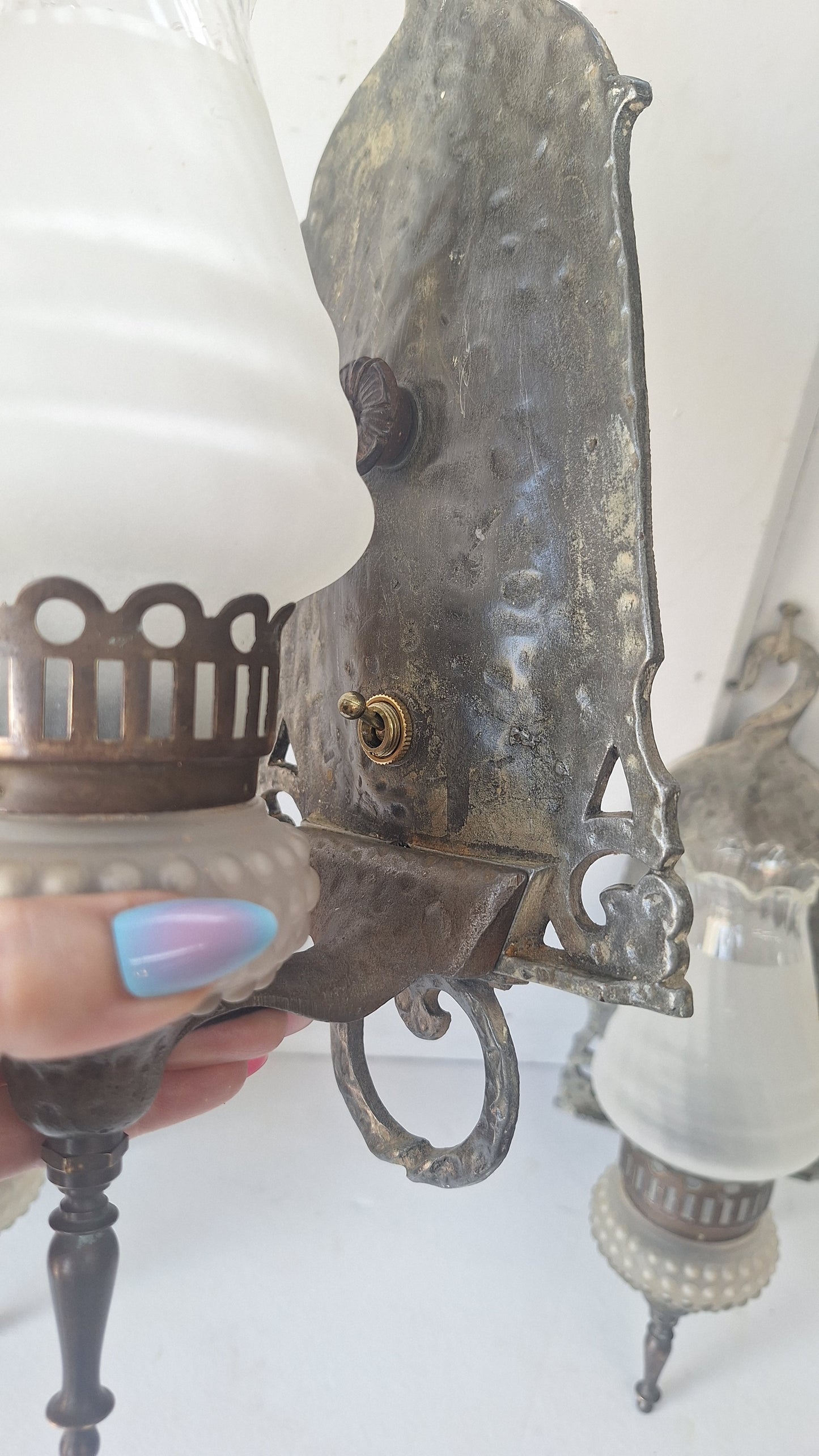 Virden Co. Hammered Iron Sconce Set of Three Lights