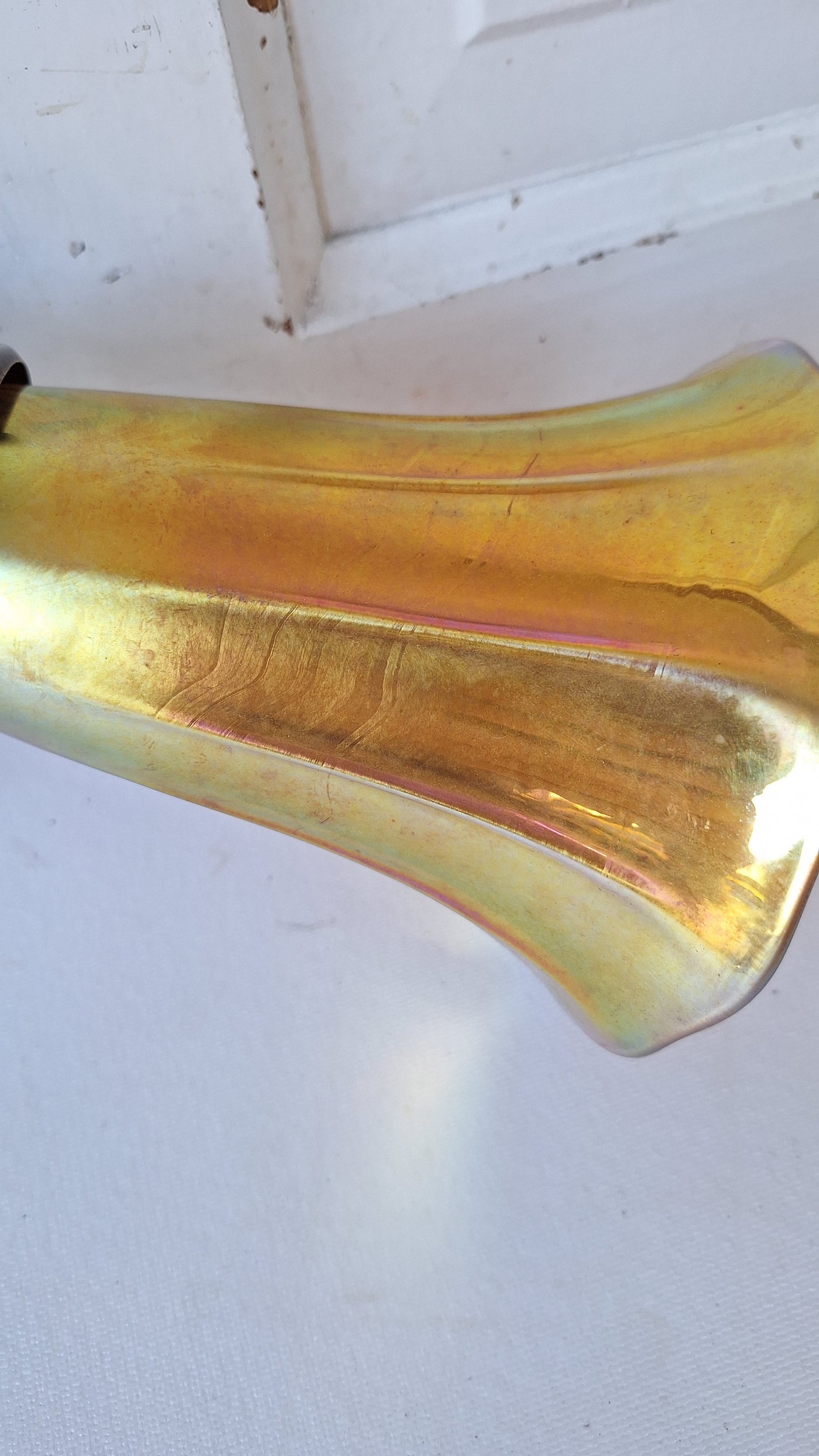 Antique Brass Sconce with Art Glass Shade, Wall Light and Quezel Shade