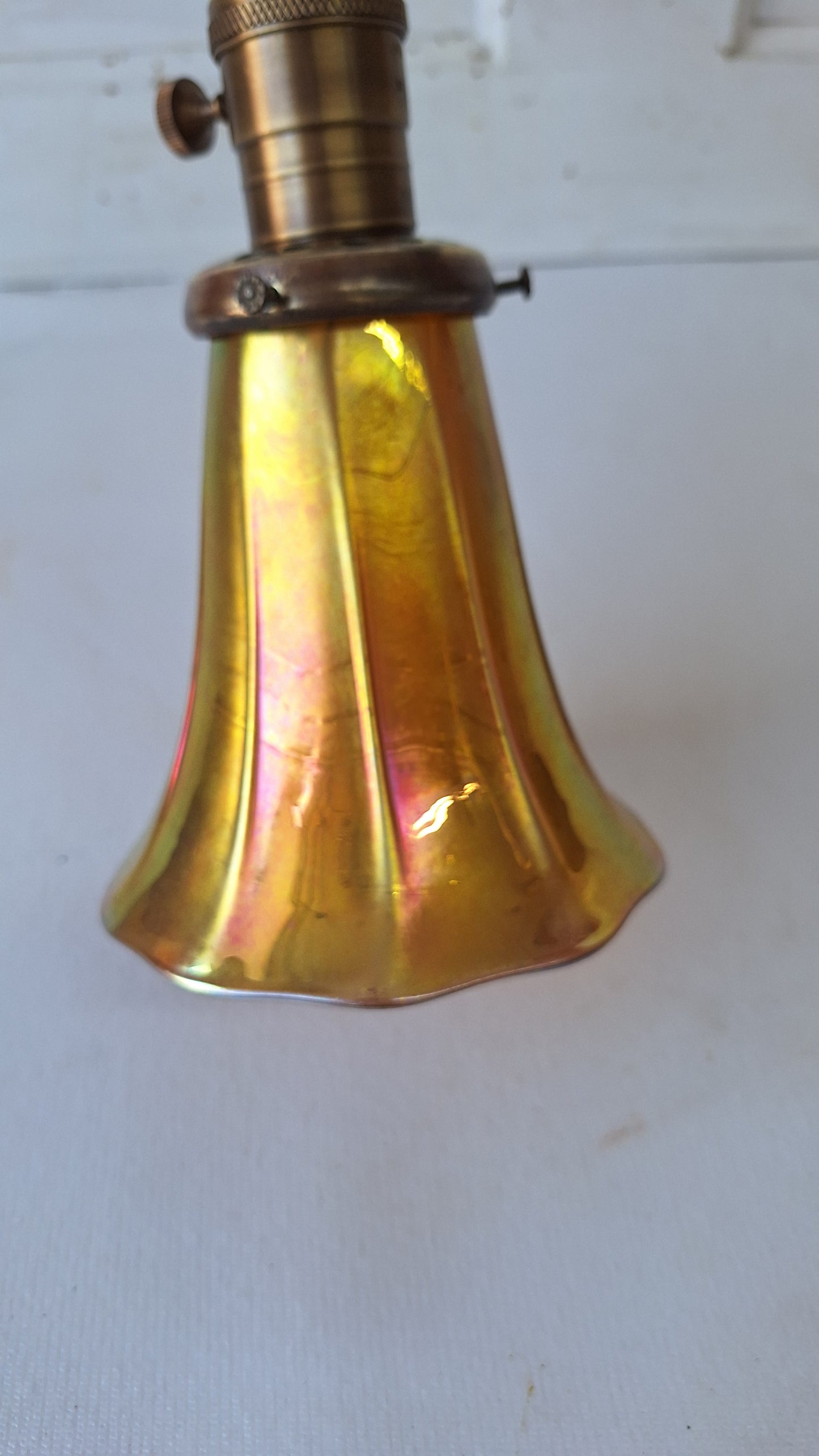 Antique Brass Sconce with Art Glass Shade, Wall Light and Quezel Shade
