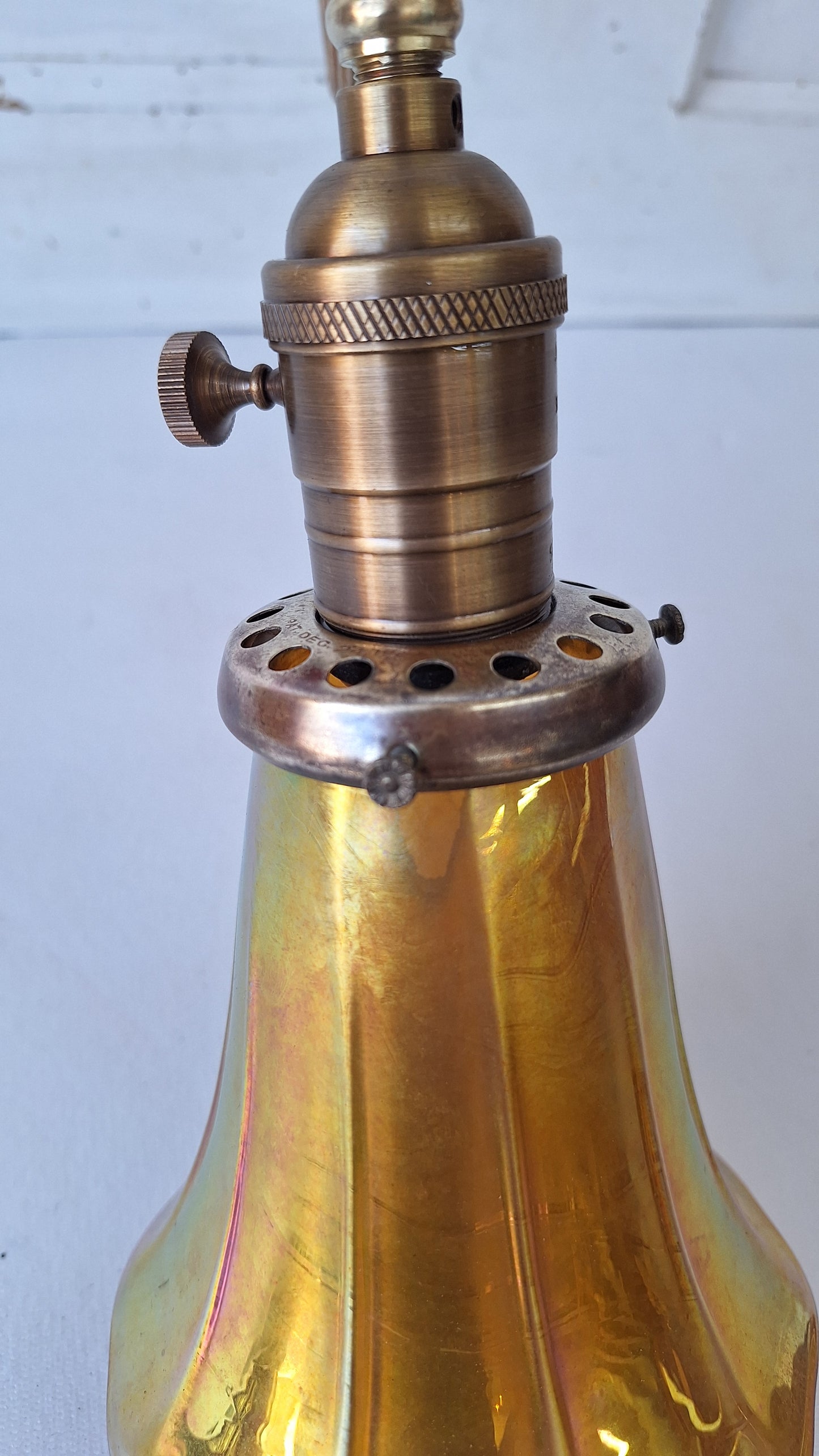 Antique Brass Sconce with Art Glass Shade, Wall Light and Quezel Shade