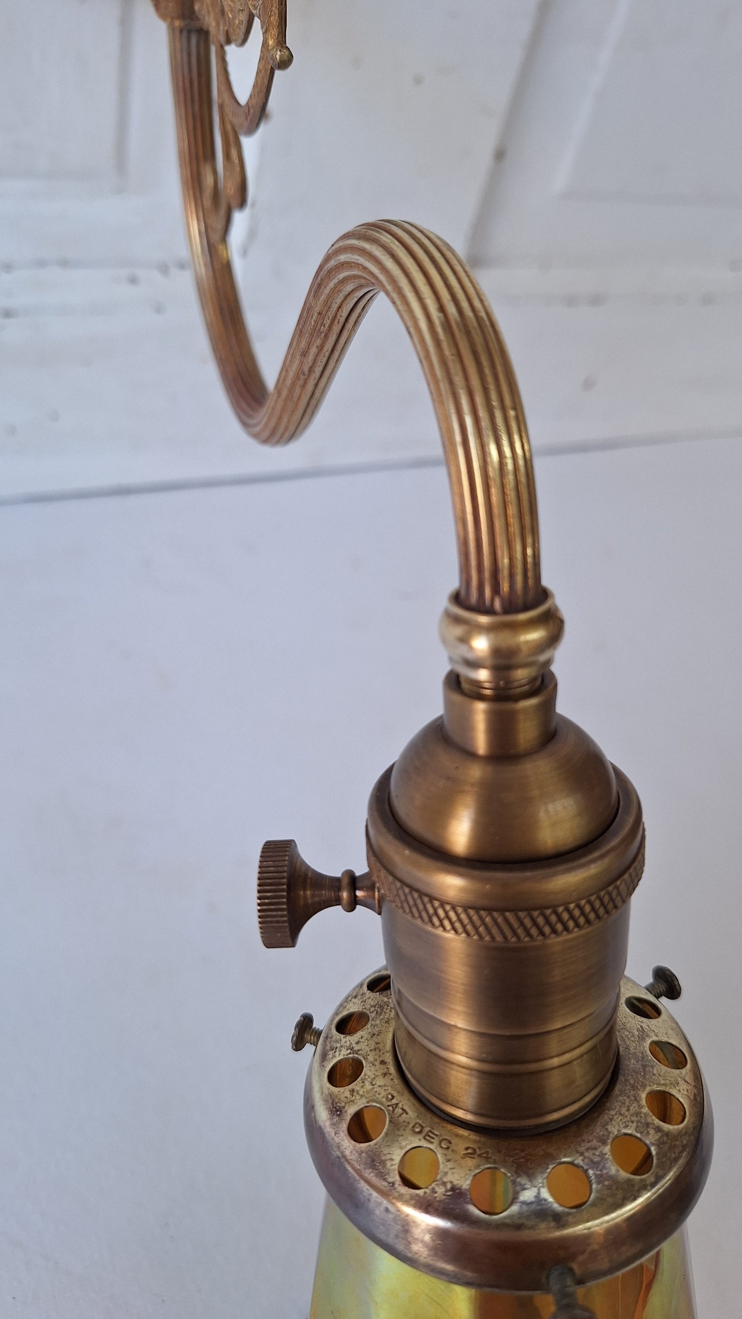 Antique Brass Sconce with Art Glass Shade, Wall Light and Quezel Shade