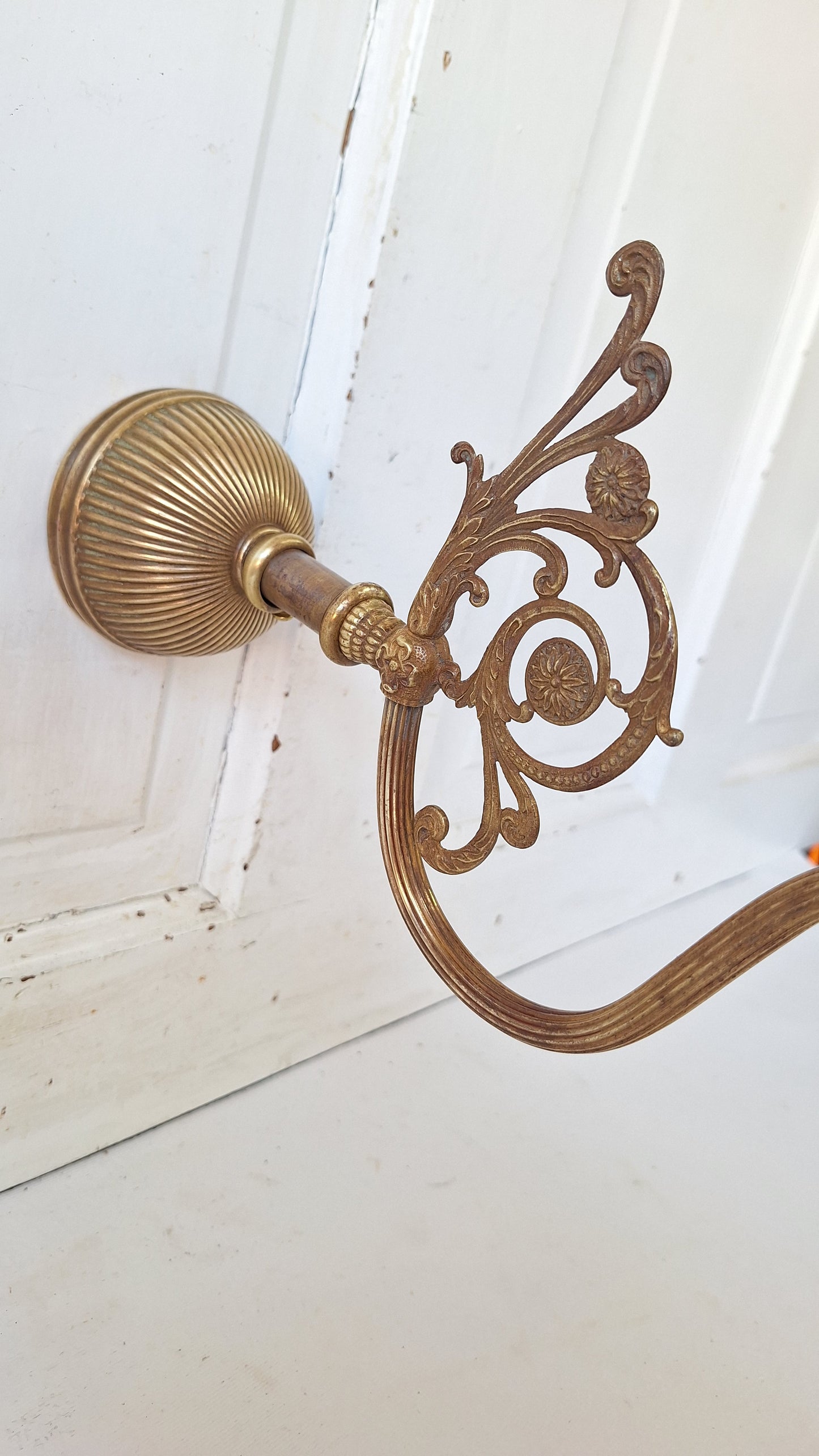 Antique Brass Sconce with Art Glass Shade, Wall Light and Quezel Shade