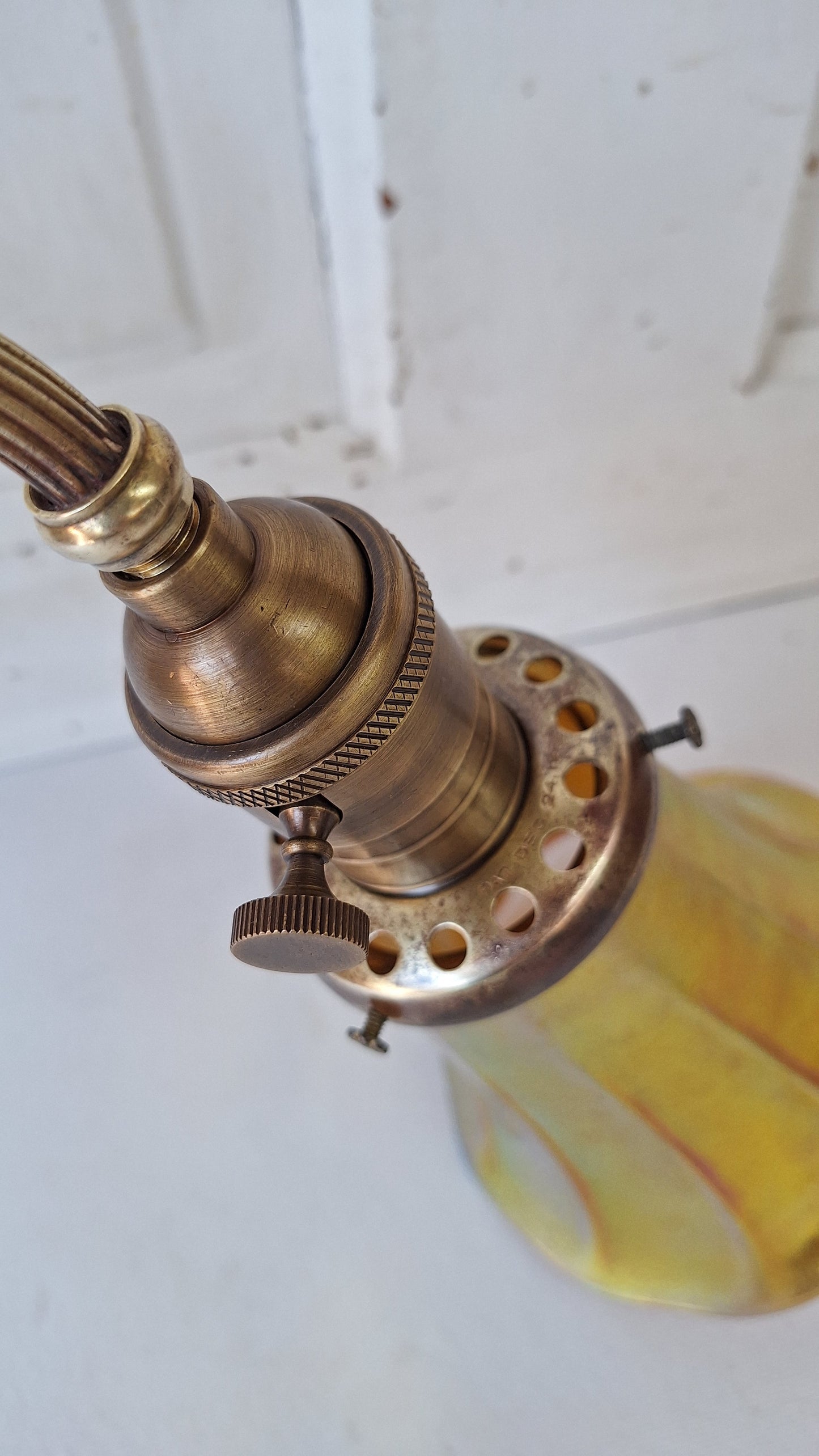 Antique Brass Sconce with Art Glass Shade, Wall Light and Quezel Shade