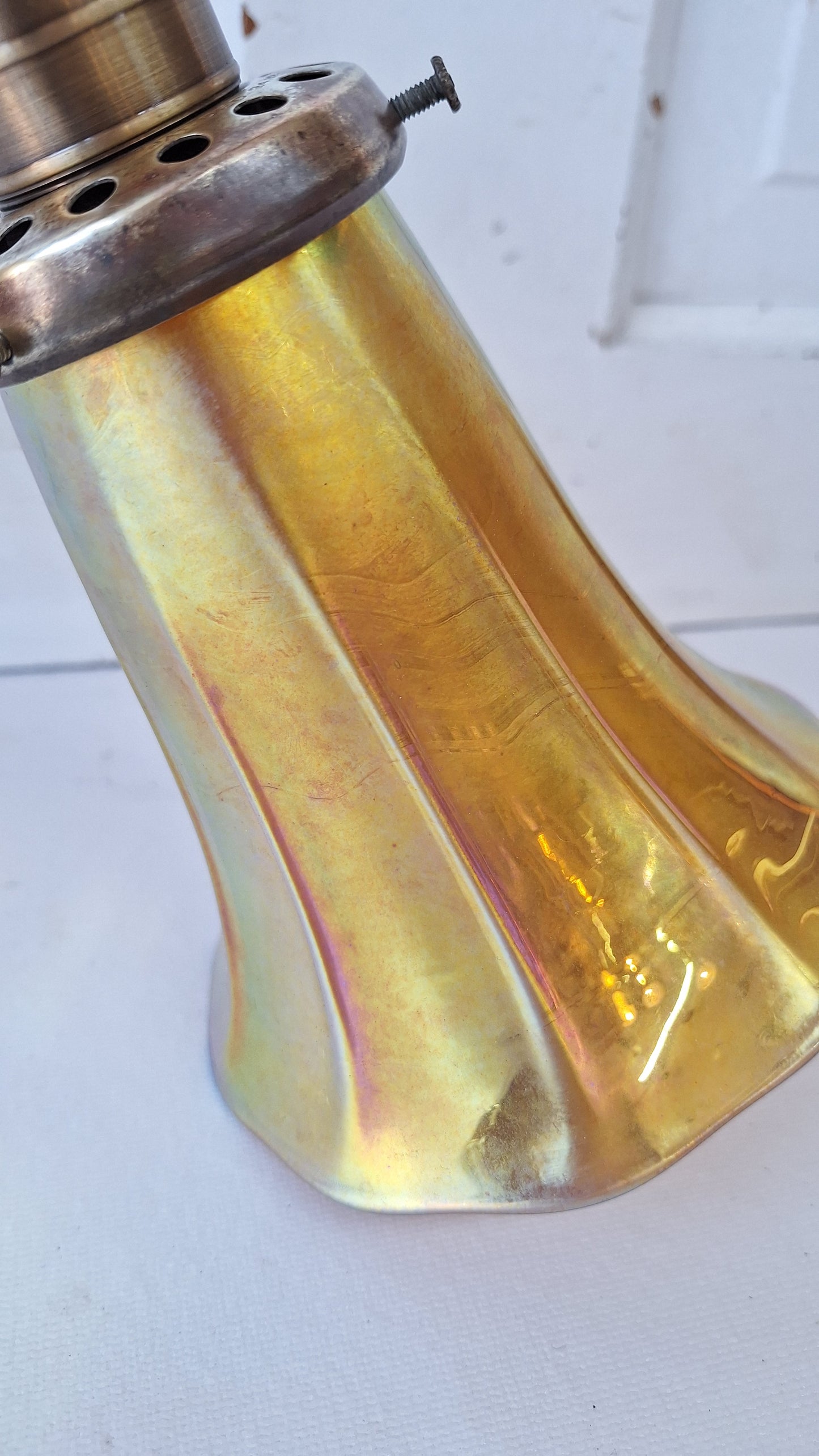 Antique Brass Sconce with Art Glass Shade, Wall Light and Quezel Shade