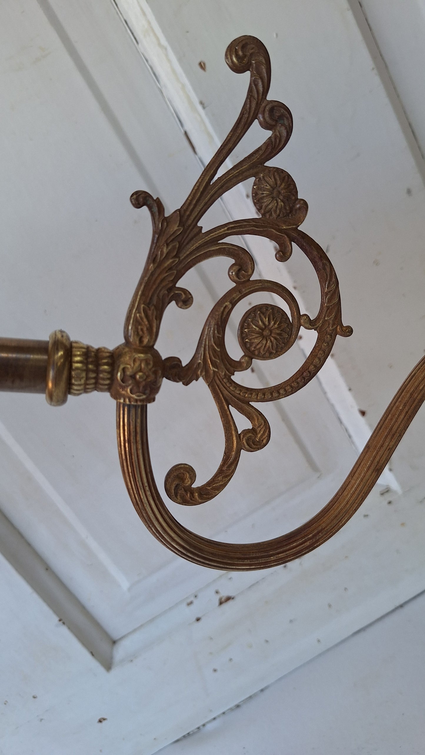 Antique Brass Sconce with Art Glass Shade, Wall Light and Quezel Shade